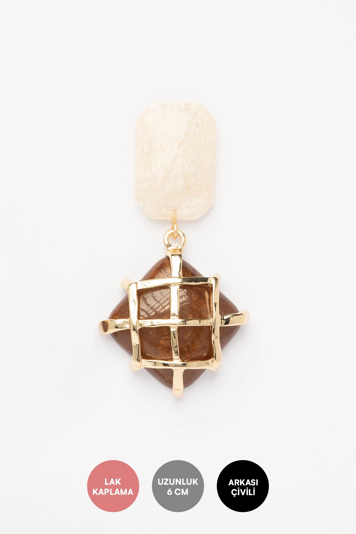 Koyu Kahve Kafes Taşı Stefany Küpe AKE9463