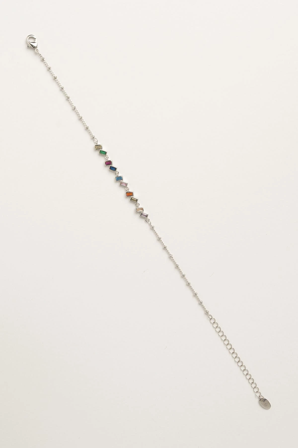 Silver Sarmal Mini Topçuklu Zincir Renkli Taş Sıralı Luxury Bileklik ABL7604