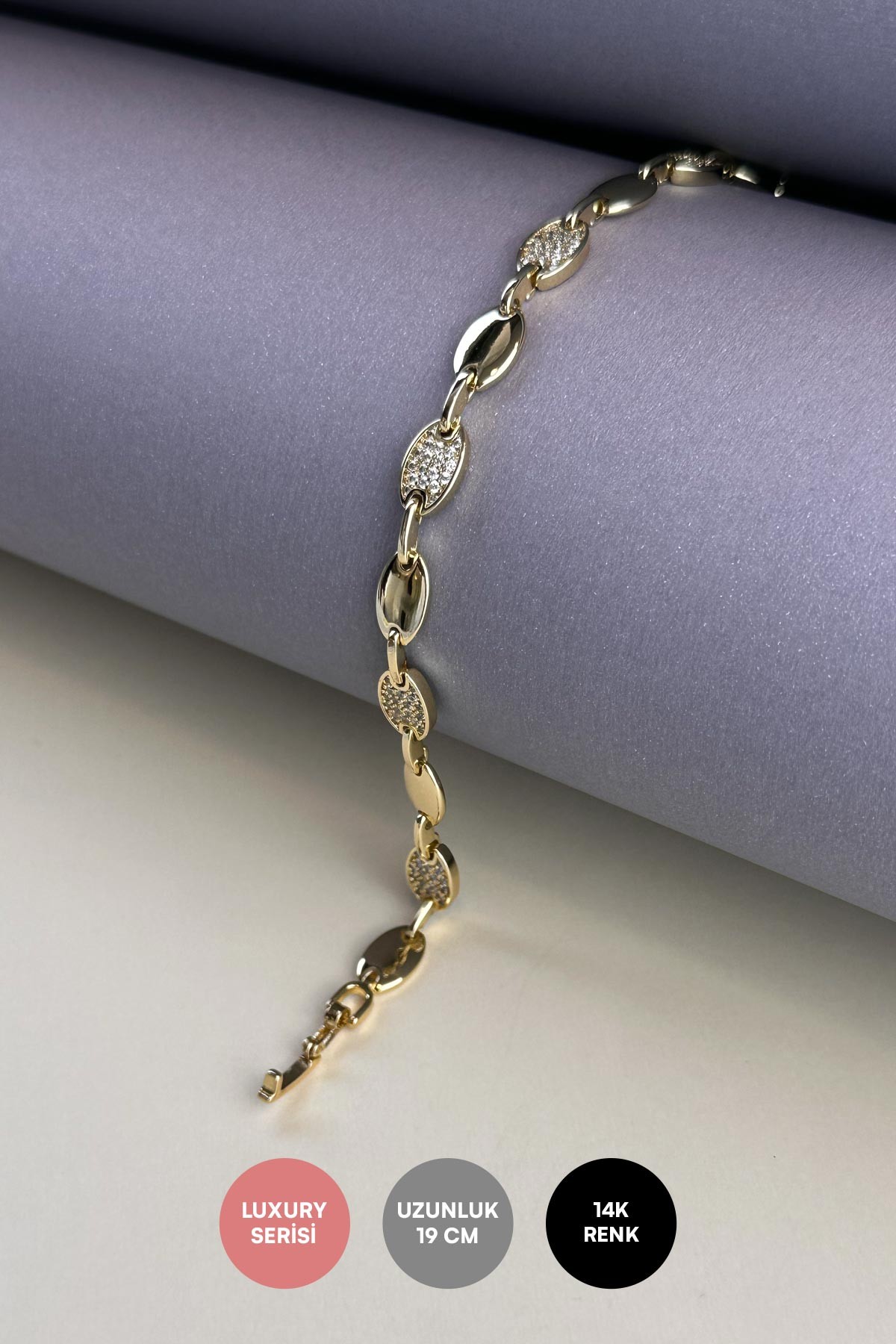 Gold Ve Zirkon Sıra Ovaller Tasarım Luxury Bileklik ABL7161