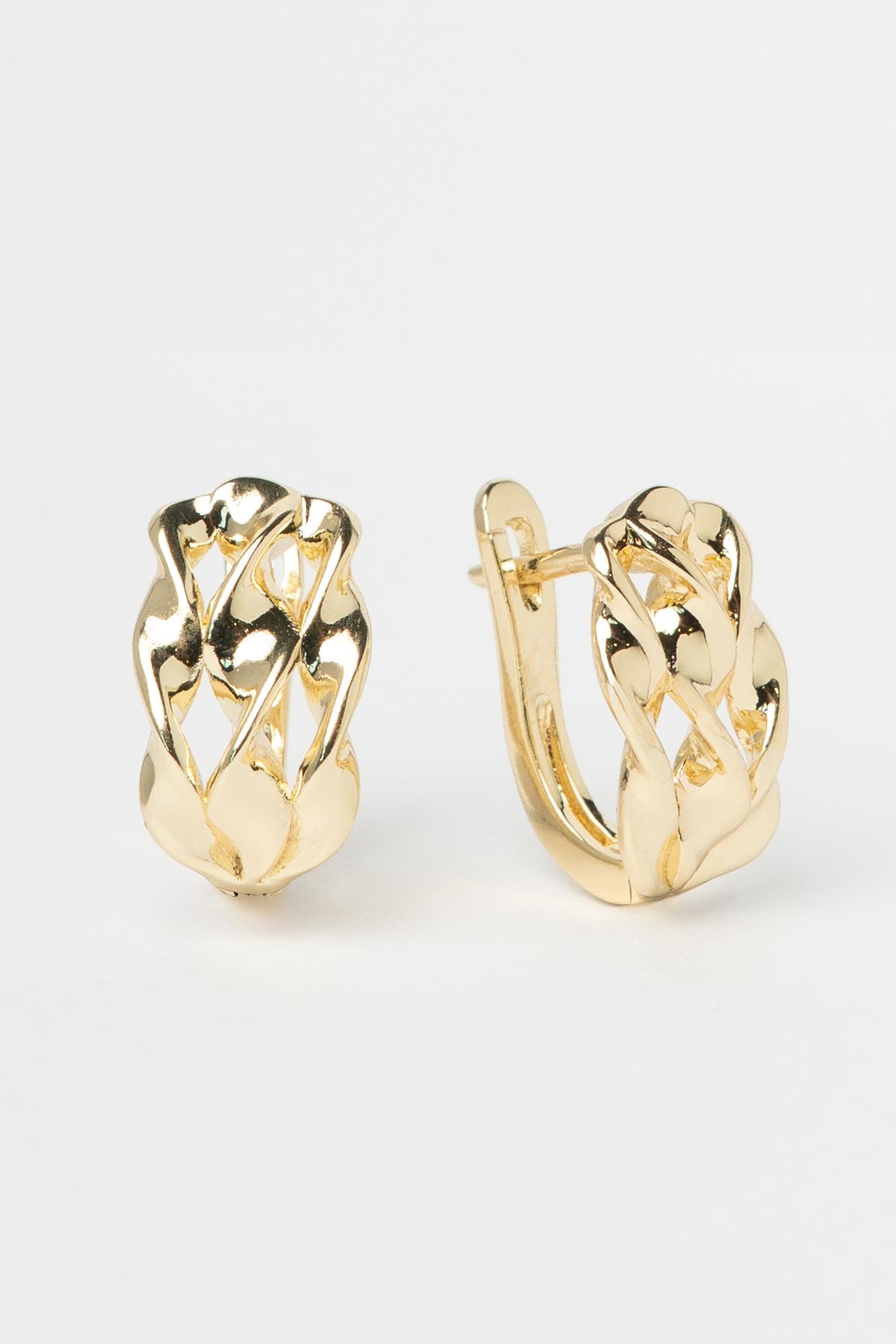 Gold 14K Üç Burgu Çizgi Tasarım Luxury Küpe AKE9345