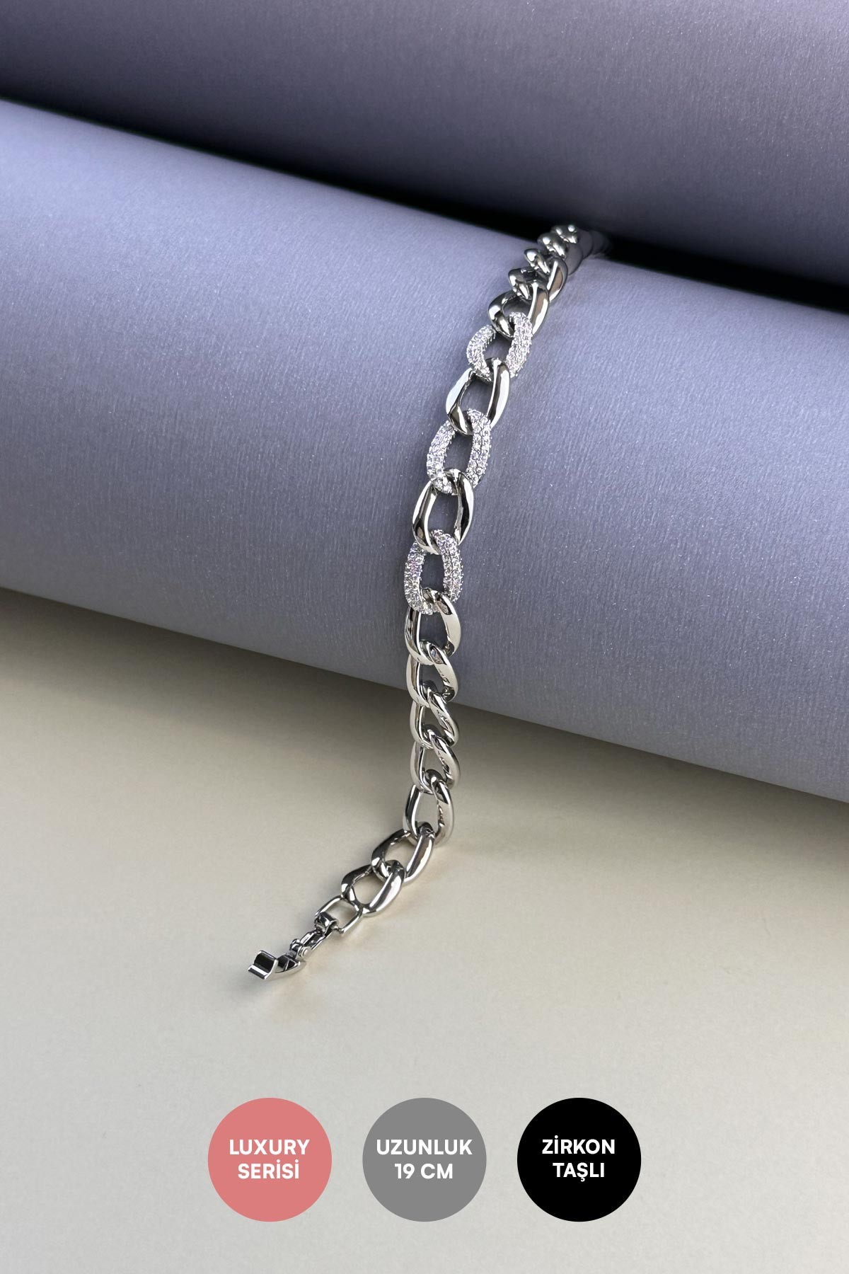 Gold 14K Zirkon Detay Casual Zincir Luxury Bileklik ABL7255