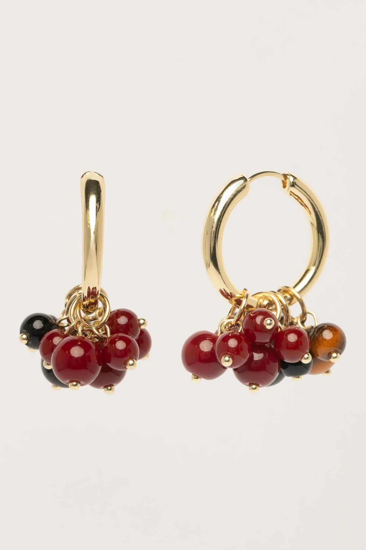 Gold Halka Bordo Siyah Boncuklar Sallantılı Stefany Küpe AKE9773