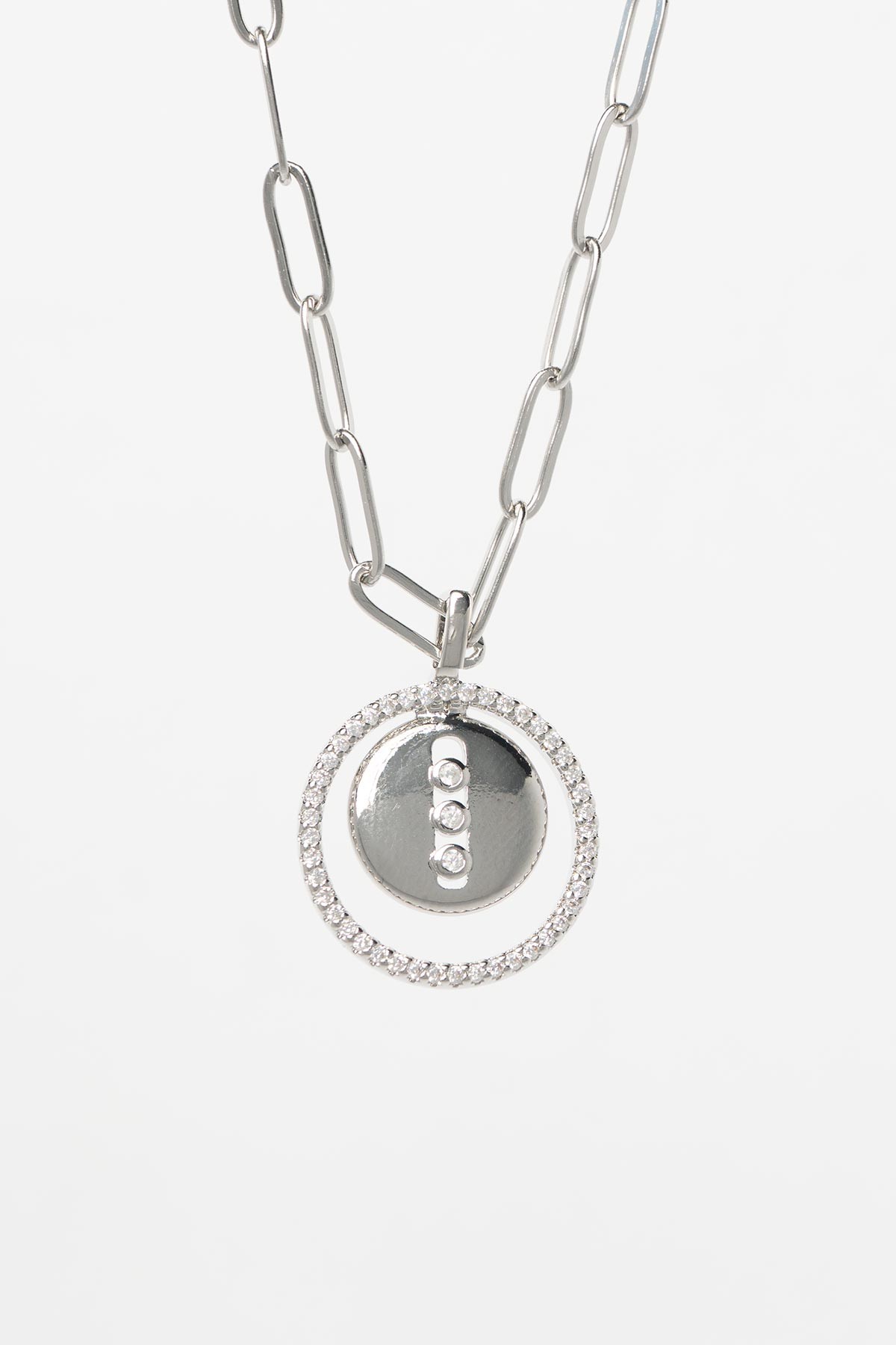 Silver Dolgulu Zirkon Çember Tasarım Çelik Kolye 45 Cm AKL3684