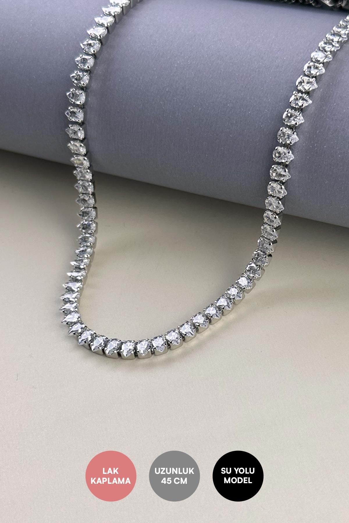 Silver Damla Taş Tasarım Suyolu Bijuteri Kolye 45cm AKL3851