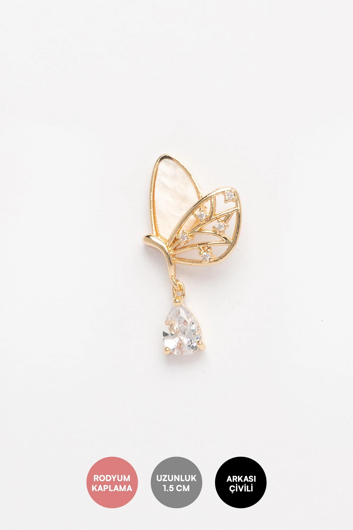 Gold Sedef Ve Tektaş Kanatlı Damla Taş Sallantılı Kelebek Glory Küpe AKE9485