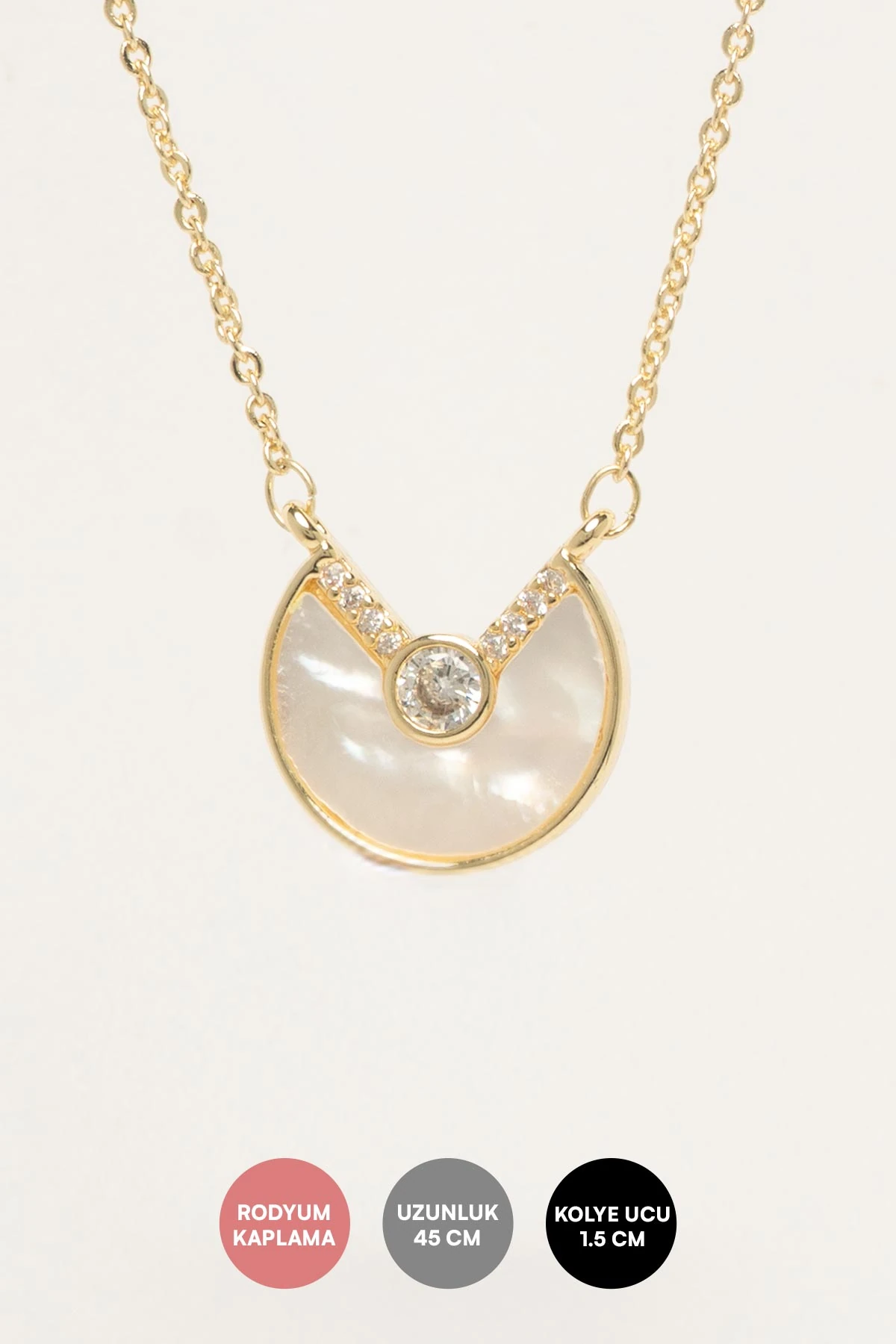 Gold Sedef Detay Kesik Çember Tasarım Luxury Kolye AKL4414