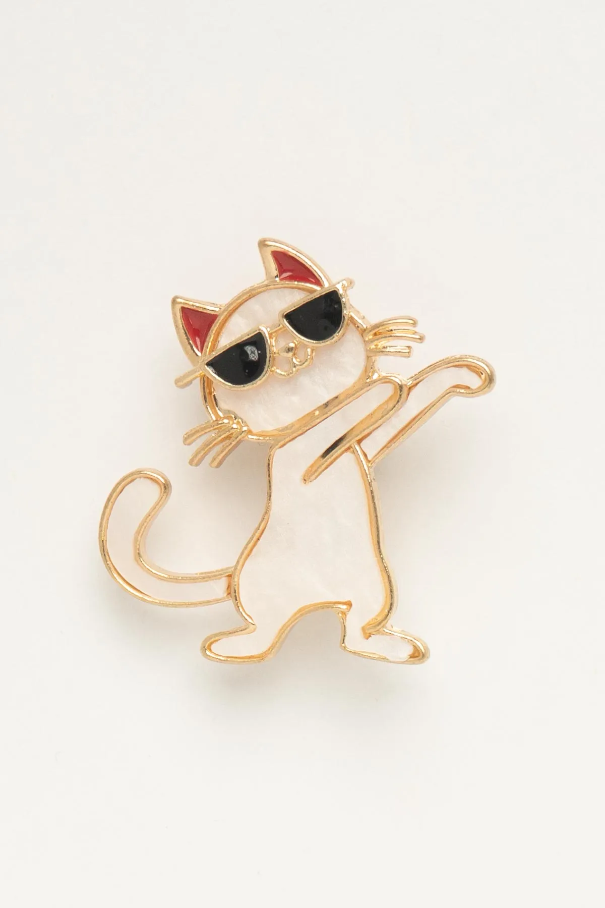 Dans Eden Gözlüklü Beyaz Kedi Yaka Broşu ABR9216