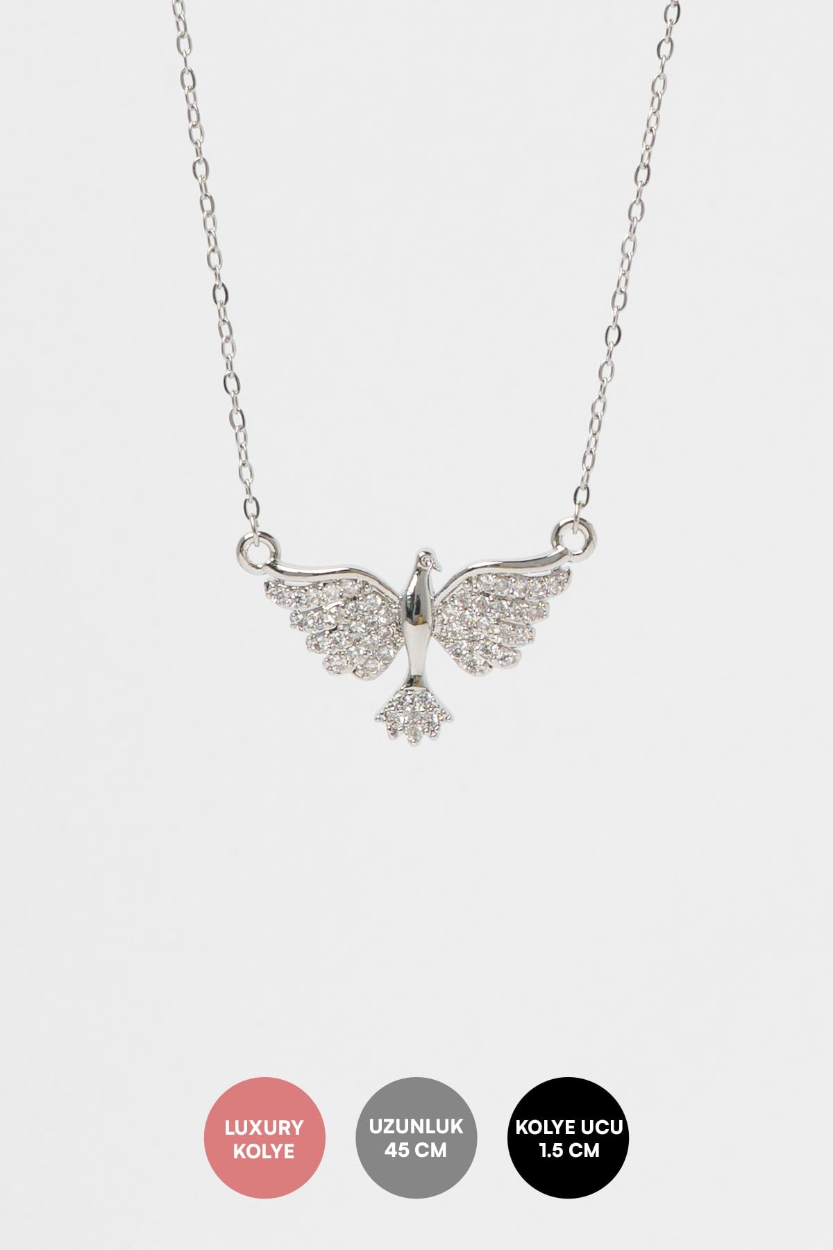Silver Zirkon Kaplı Açık Kanatlı Kuş Sallantılı Luxury Kolye AKL4228