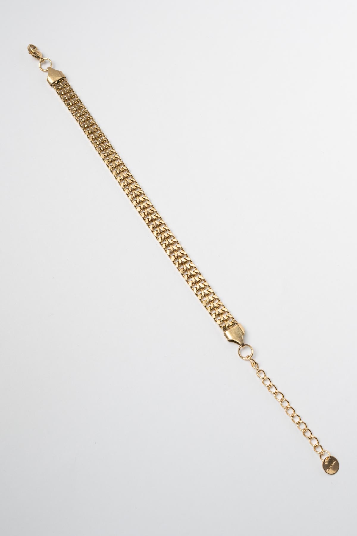 Gold Çift Sıra Görünümlü Casual Zincir Çelik Bileklik ABL7475