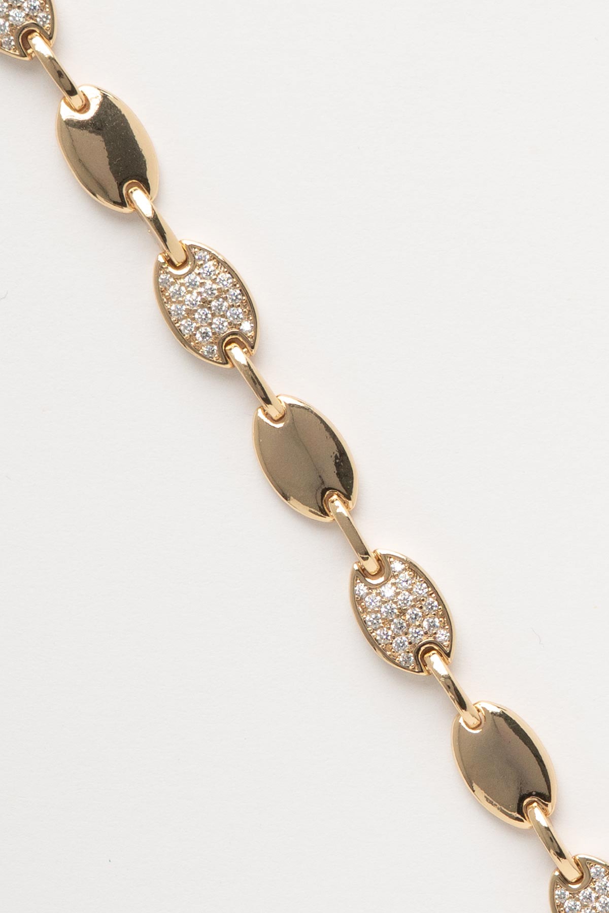 Gold 14K Taş Detaylı Oval Halka Sıralı Luxury Bileklik ABL7524