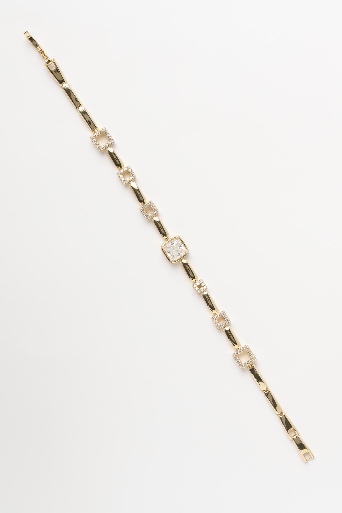 Gold 14K Kare Taşlı İnce Zincir Luxury Bileklik ABL7526