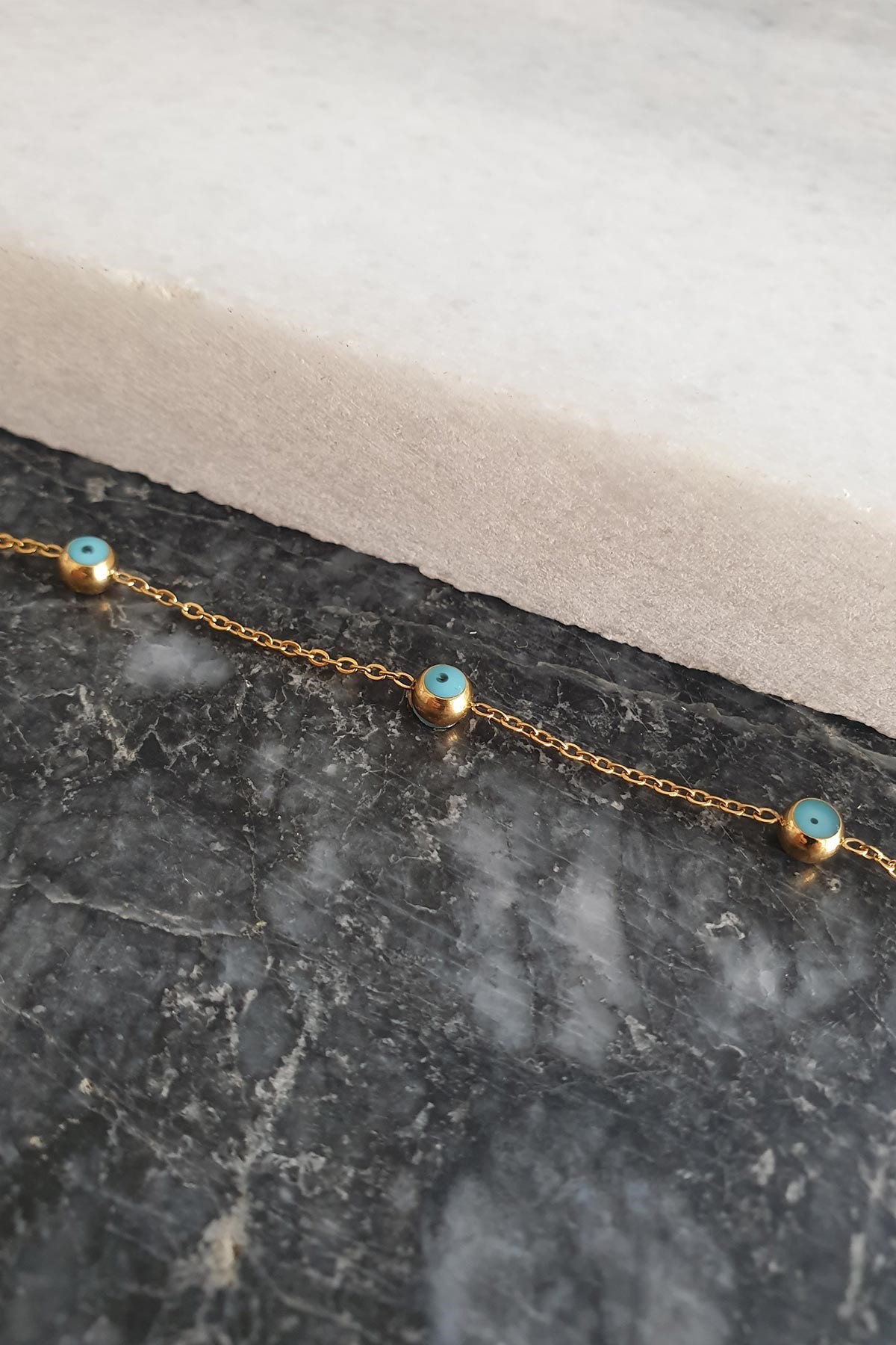 Nazarlıklı Topçuklu Gold Çelik Bileklik ABL0984