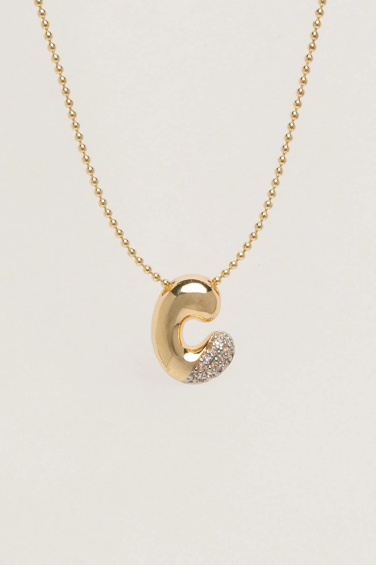 Gold Minimal Topçuk Zincir Zirkon Detay C Harf 45cm Luxury Kolye AKL4434