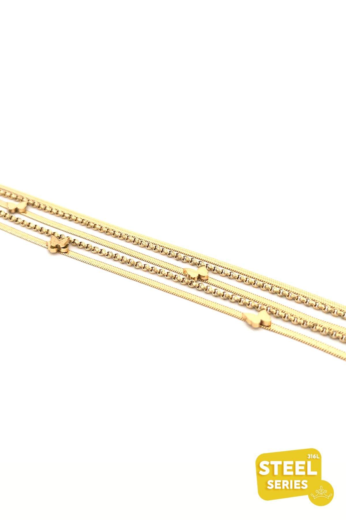 Gold Beşli İtalyan Ve Minimal Zincir Kelebek Detay Çelik Bileklik ABL5828