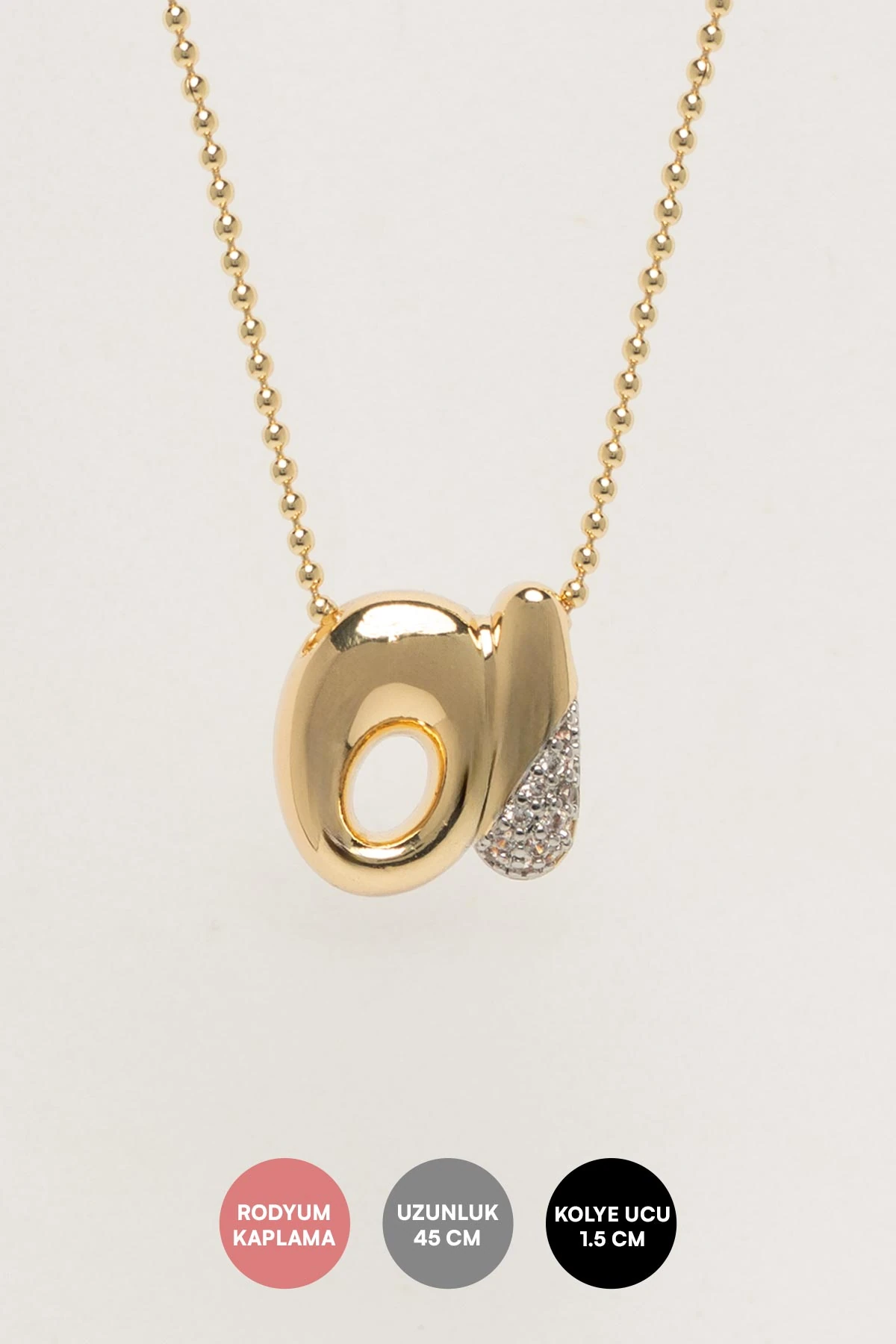 Gold Minimal Topçuk Zincir Zirkon Detay A Harf 45cm Luxury Kolye AKL4432