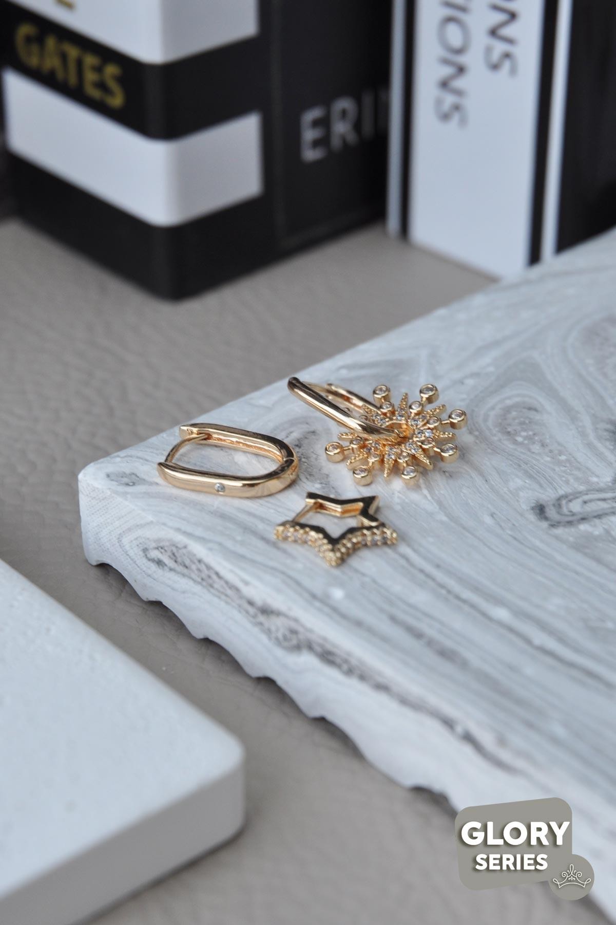 Gold Zirkon Star Wheel Çoklu Glory Küpe AKE6305