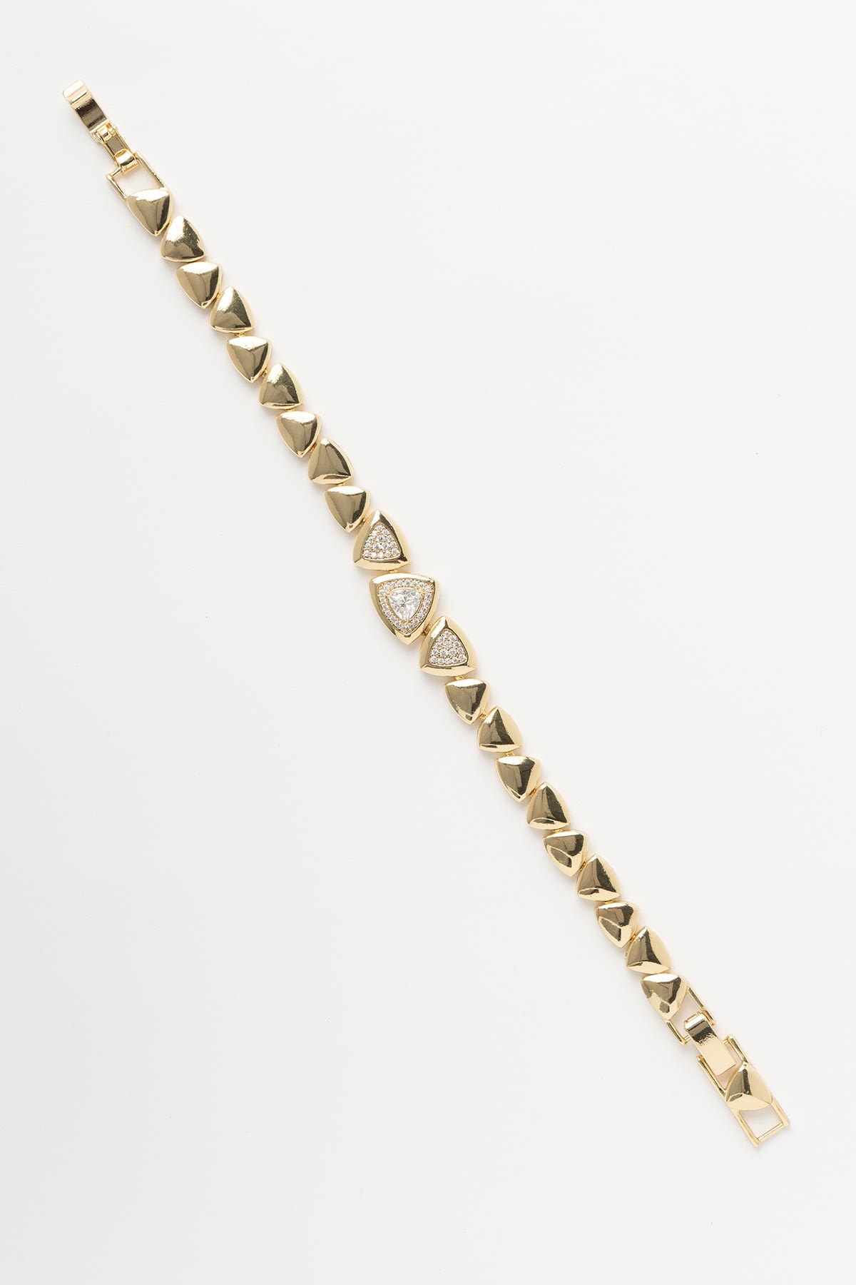 Gold 14K Kristal Üçgen Taş Ve Zirkon Detay Üçgen Sıralı Luxury Bileklik ABL7514