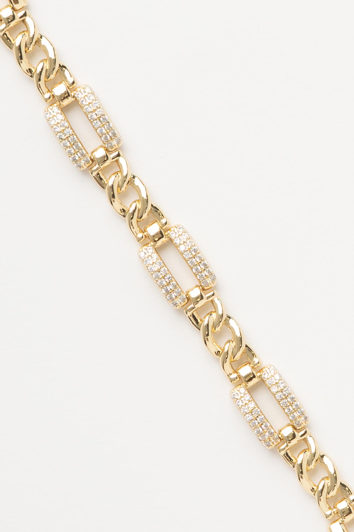 Gold 14K Üçlü Zirkon Detay Kare Zincir Sıralı Luxury Bileklik ABL7509