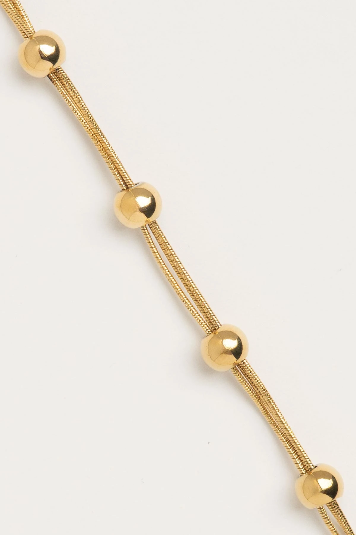 Gold Üçlü Minimal Boru Zincir Büyük Topçuk Sıralı Çelik Bileklik ABL7547