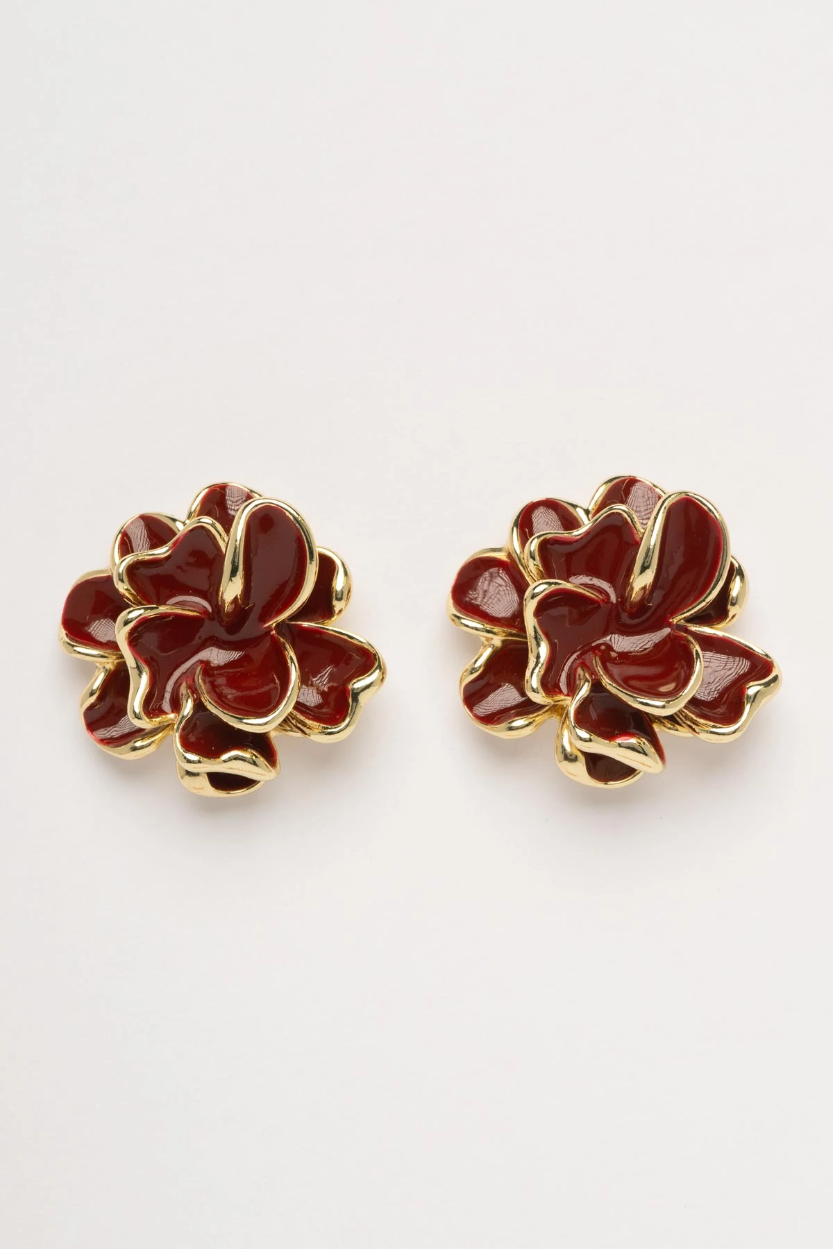 Gold Kenarlı Bordo Seramik Tasarık Çiçek Stefany Küpe AKE9790