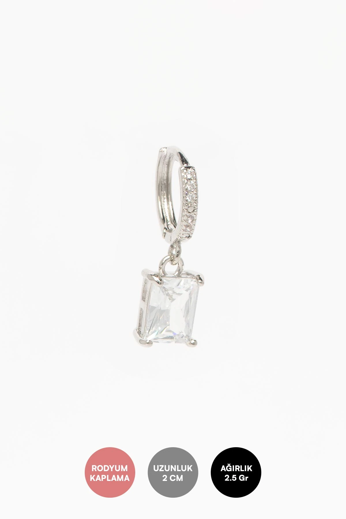 Silver Zirkon Detay Büyük Kare Tektaş Sallantılı Glory Küpe AKE9451