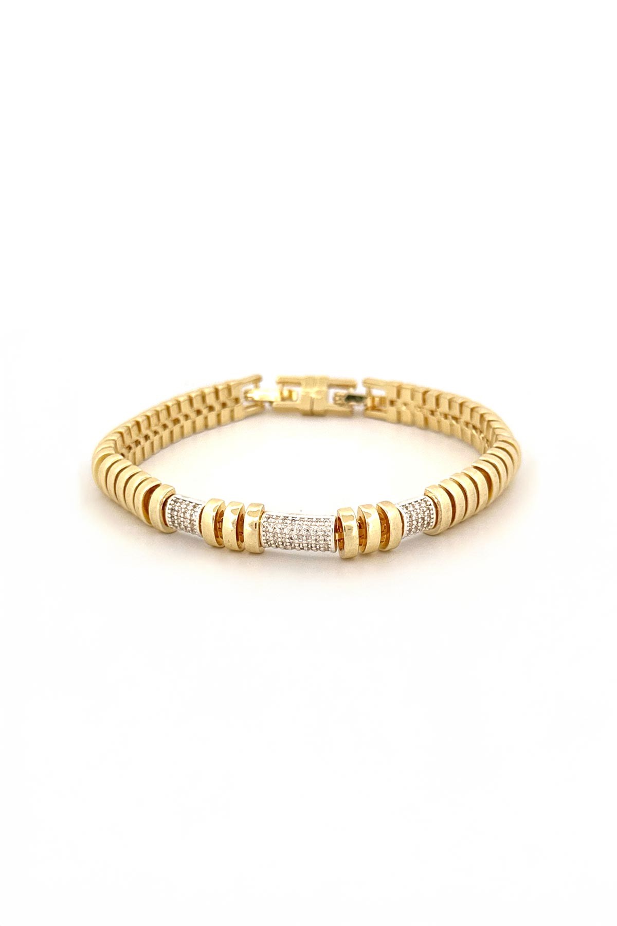 Zirkon Detay Sıra Gold Dolgulu Yarım Halkalar Tasarım Bileklik ABL7120