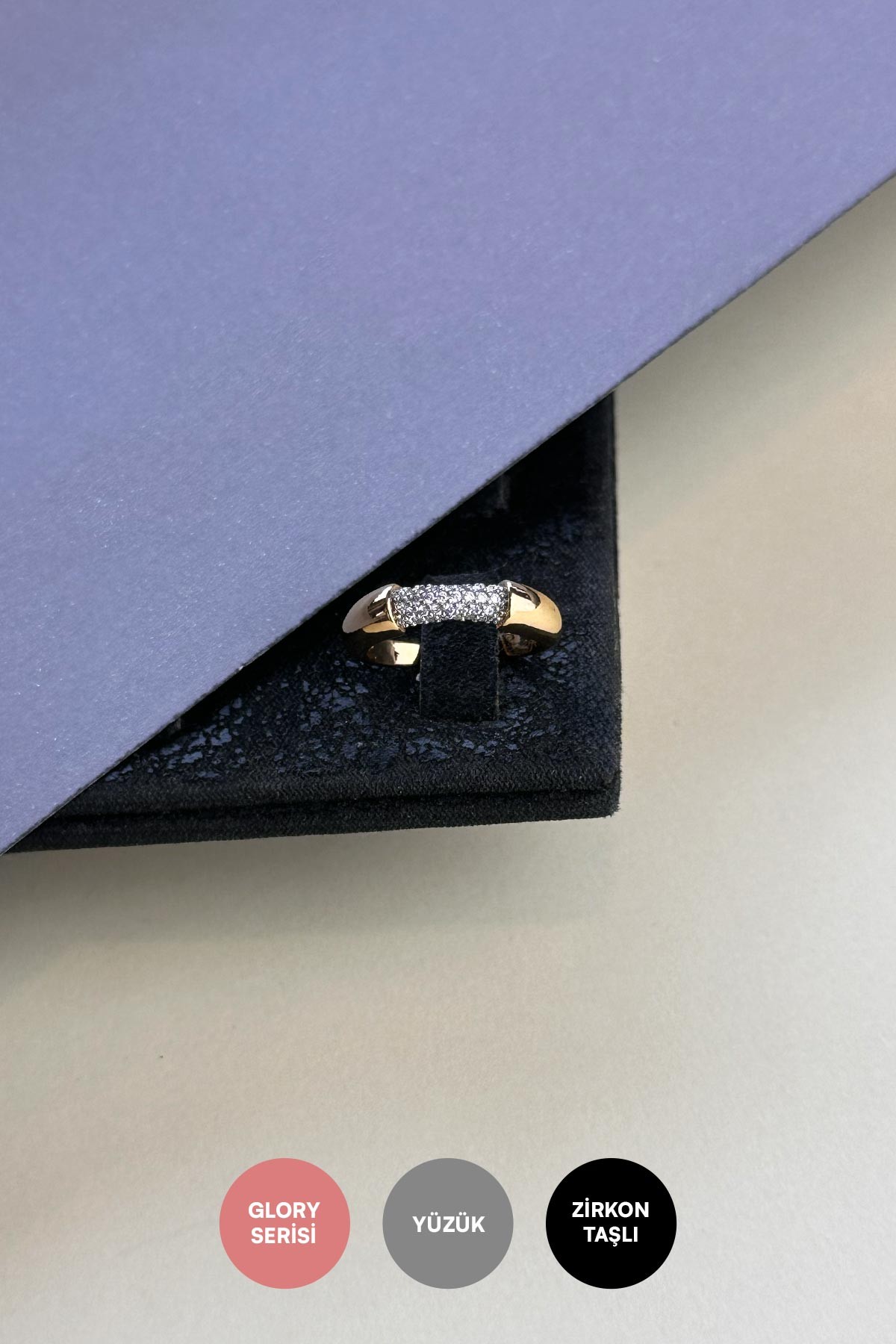 Zirkon Detay Gold Dolgulu Glory Yüzük AYZ8407