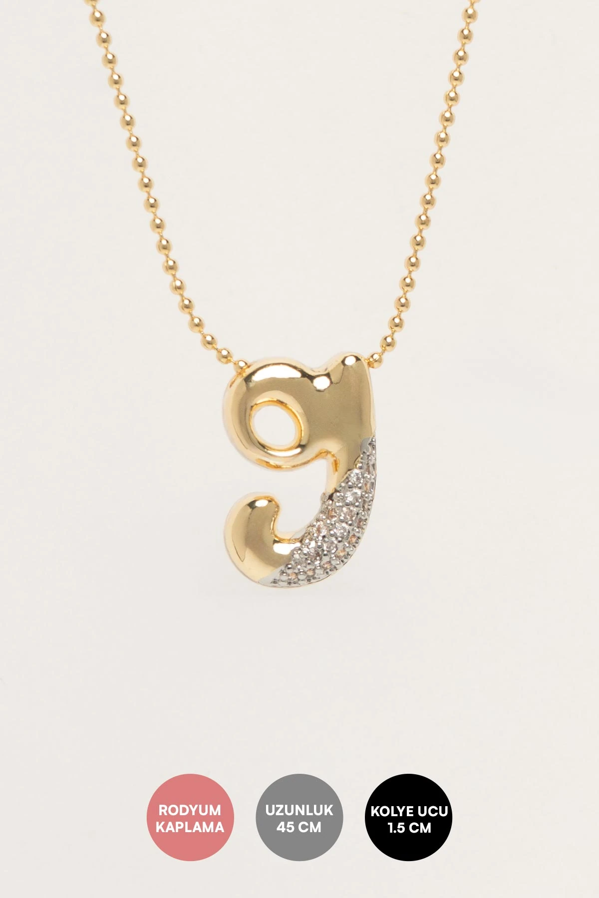 Gold Minimal Topçuk Zincir Zirkon Detay G Harf 45cm Luxury Kolye AKL4438