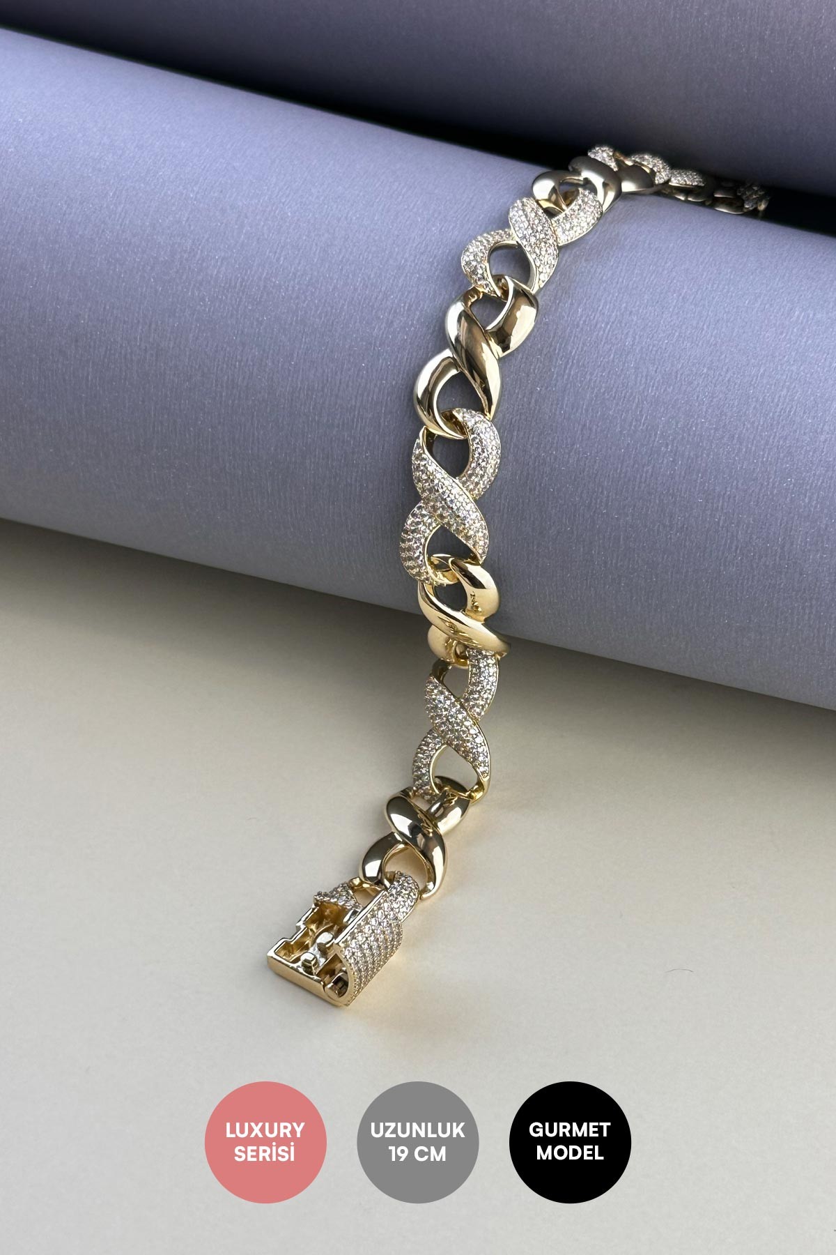 Gold 14K Zirkon Detay Gourmet Luxury Bileklik ABL7261