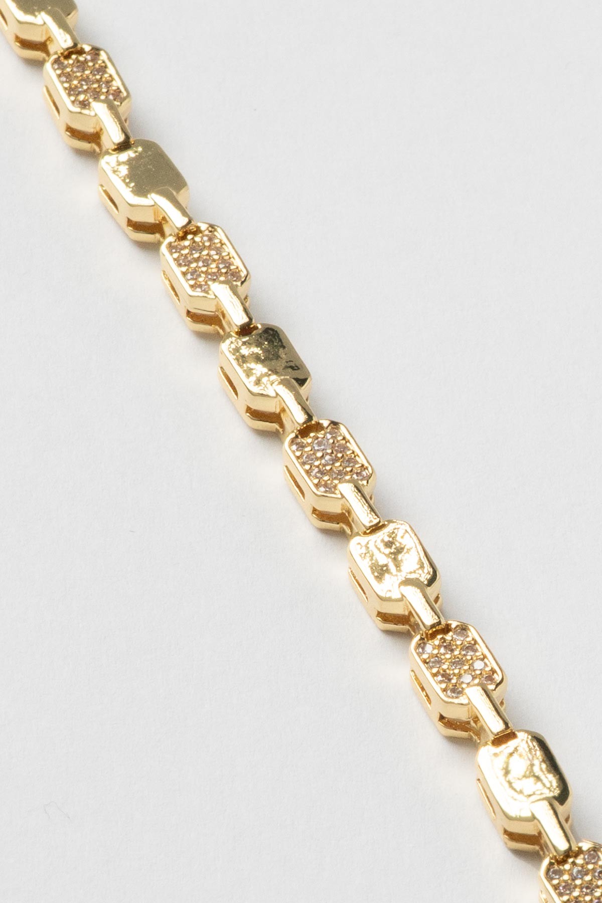 Gold 14K Zirkon Taş Detay Boşluklu Altıgen Tasarım Sıralı Luxury Bileklik ABL7399