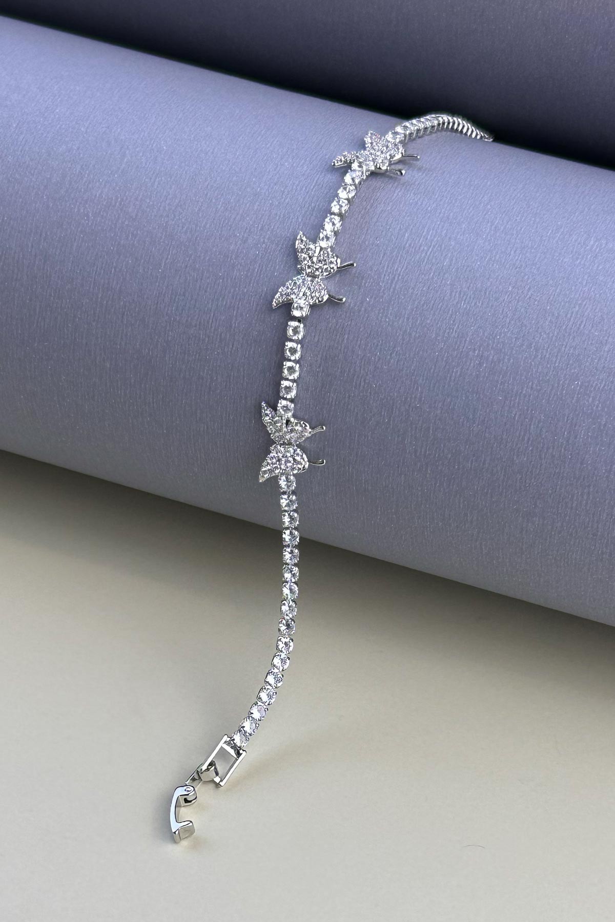 Silver Suyolu Tasarım Üçlü Zirkon Kelebekler Bijuteri Bileklik ABL7260