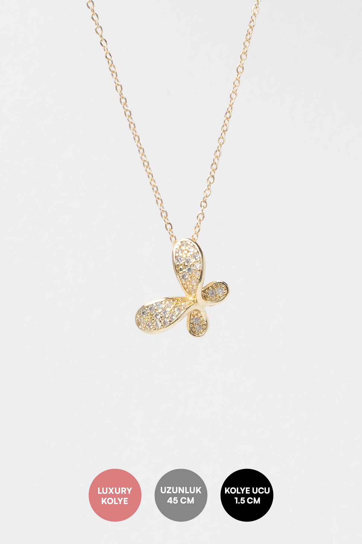 Gold Zirkon Taşlı Estetik Kelebek Tasarım Figür Sallantılı Luxury Kolye AKL4237