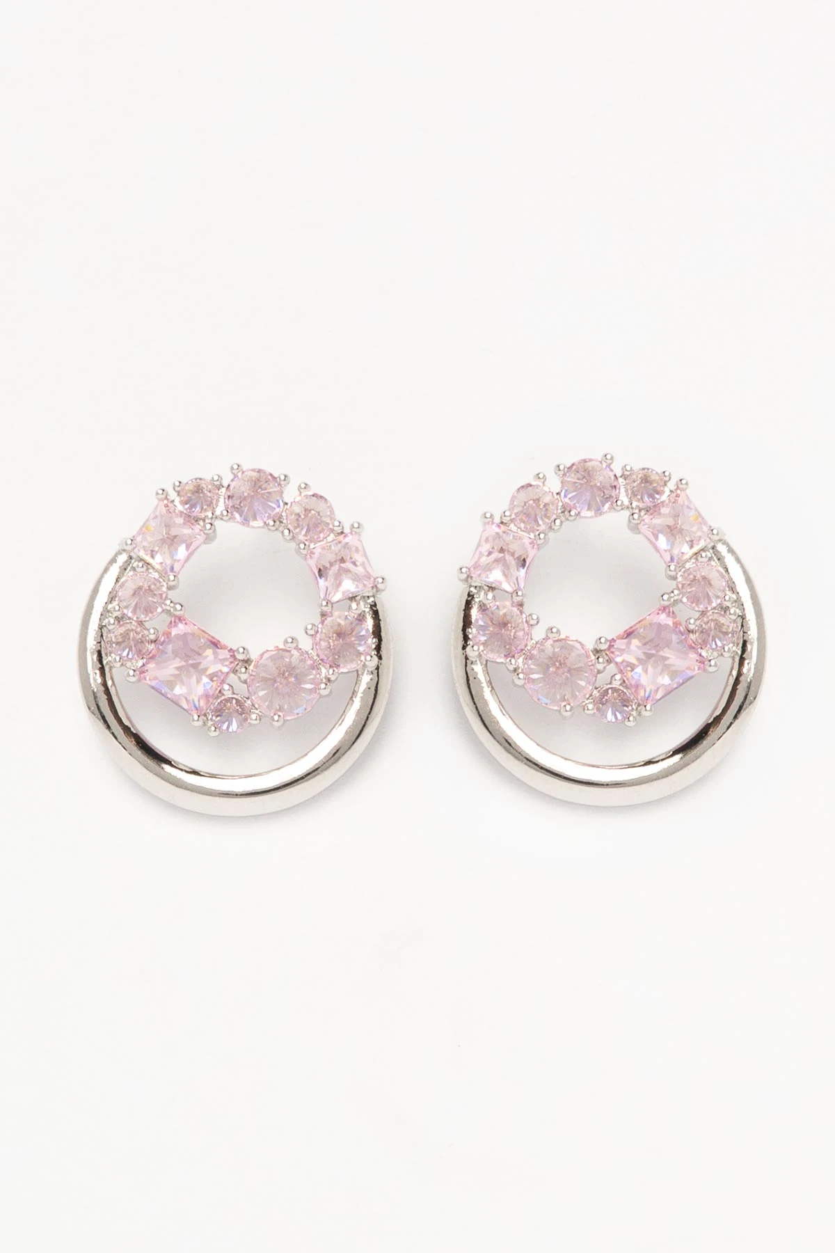 Silver Pembe Taşlı Çember İçinde Çember Tasarım Luxury Küpe AKE9401