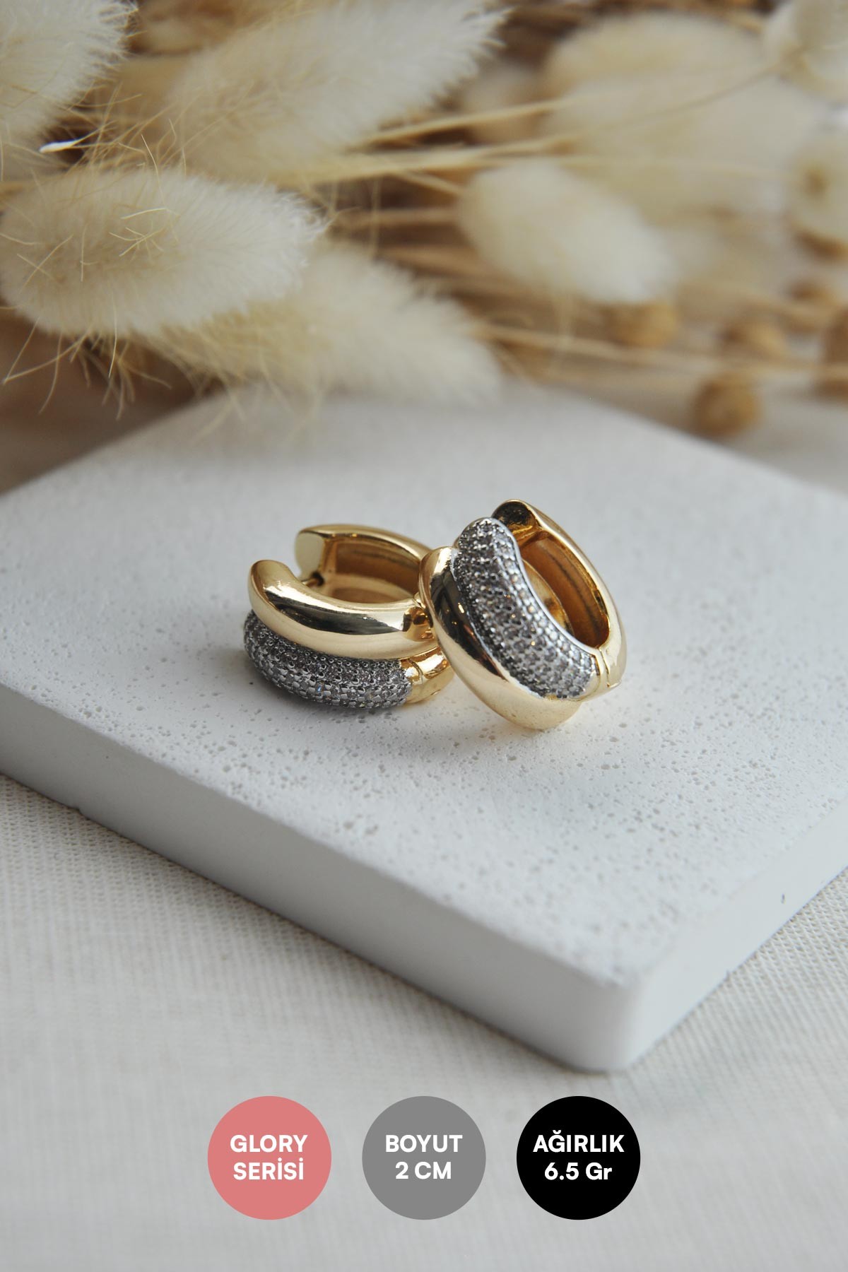 Gold Yarı Zirkon İkili Halka Tasarım Glory Küpe AKE9033