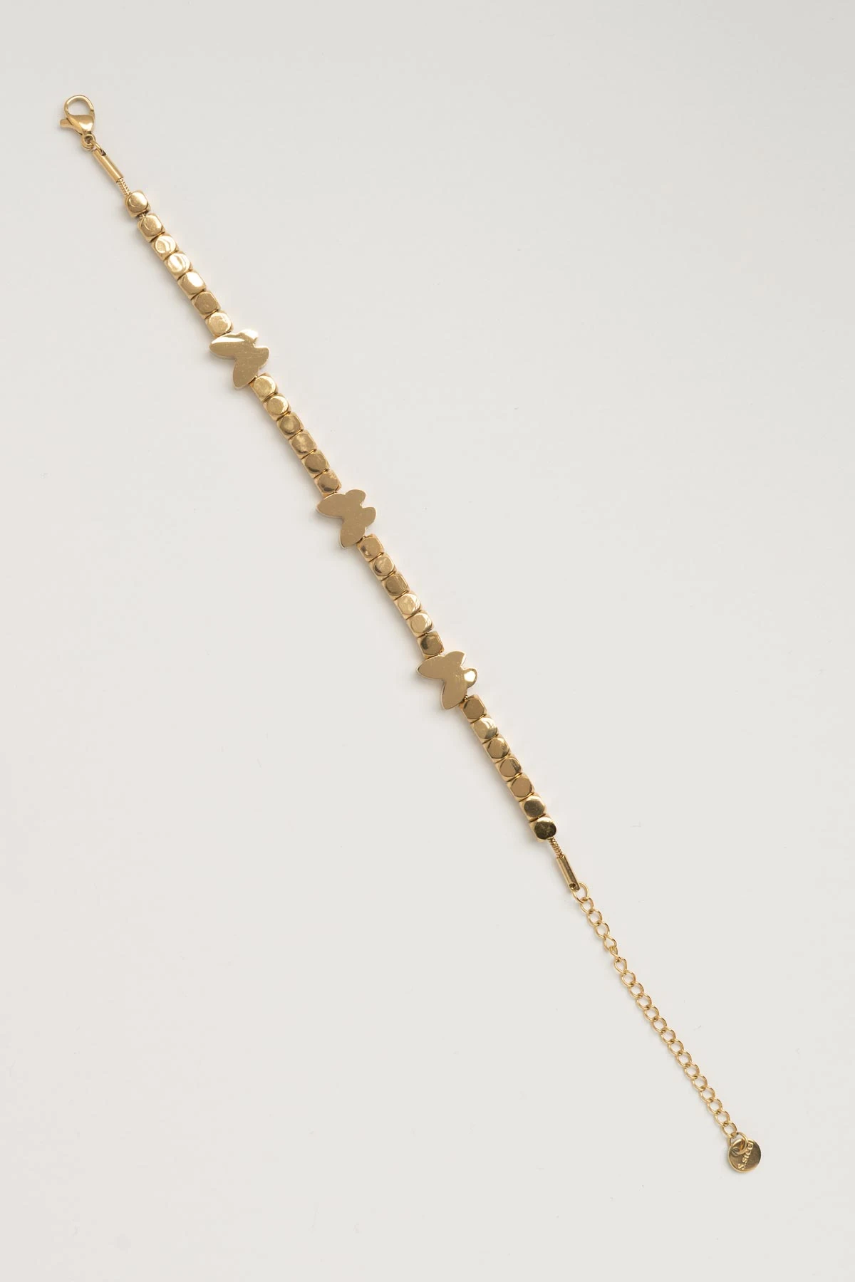 Gold Dolgulu Kelebek Detay Sıra Küpler Çelik Bileklik ABL7213