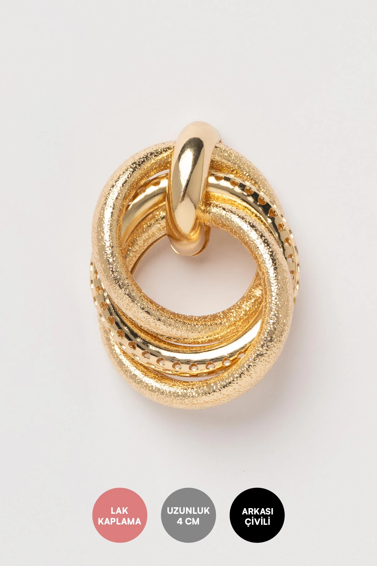 Gold Simli Ve Desenli İç İçe Halkalar Tasarım Stefany Küpe AKE9652