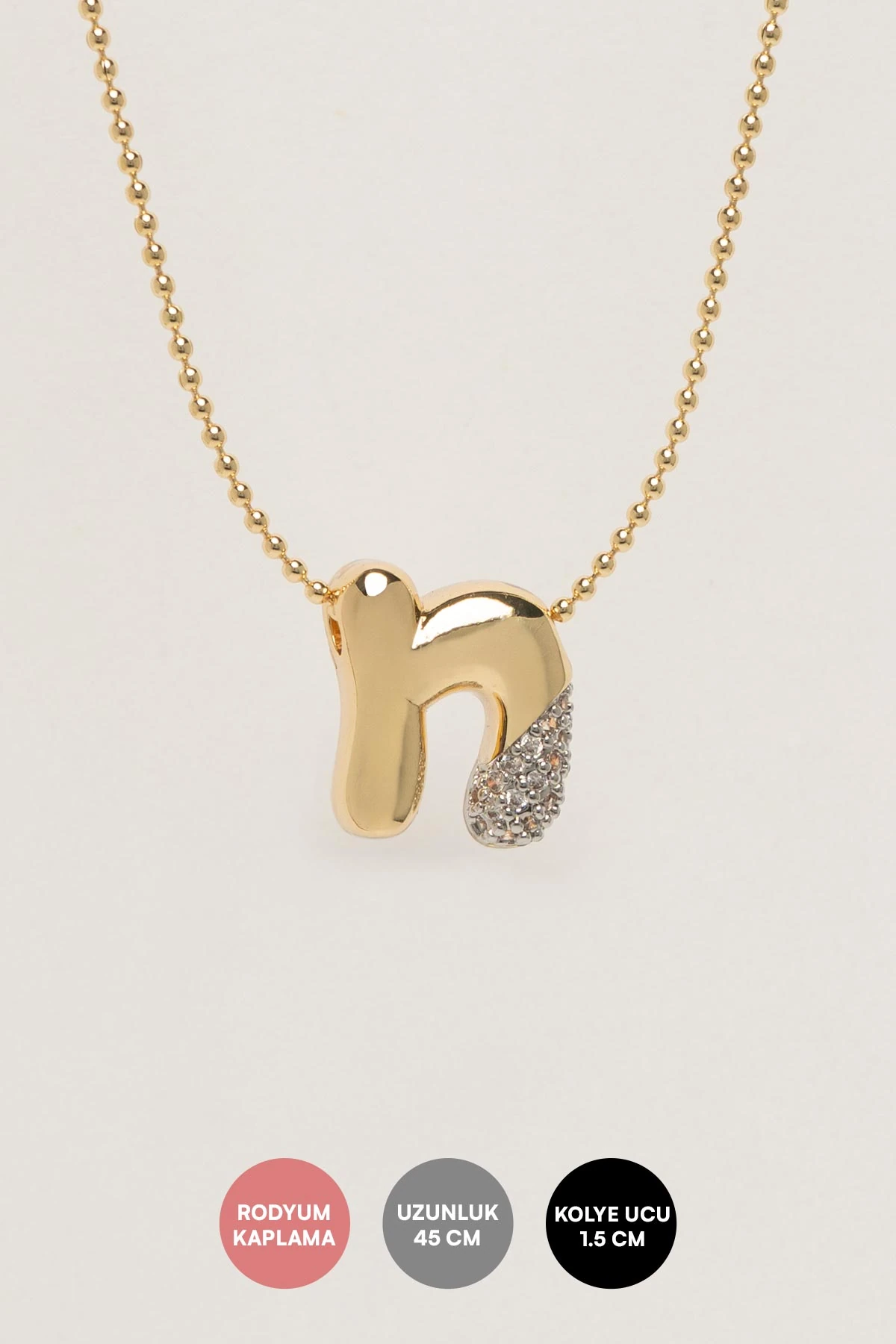 Gold Minimal Topçuk Zincir Zirkon Detay N Harf 45cm Luxury Kolye AKL4442