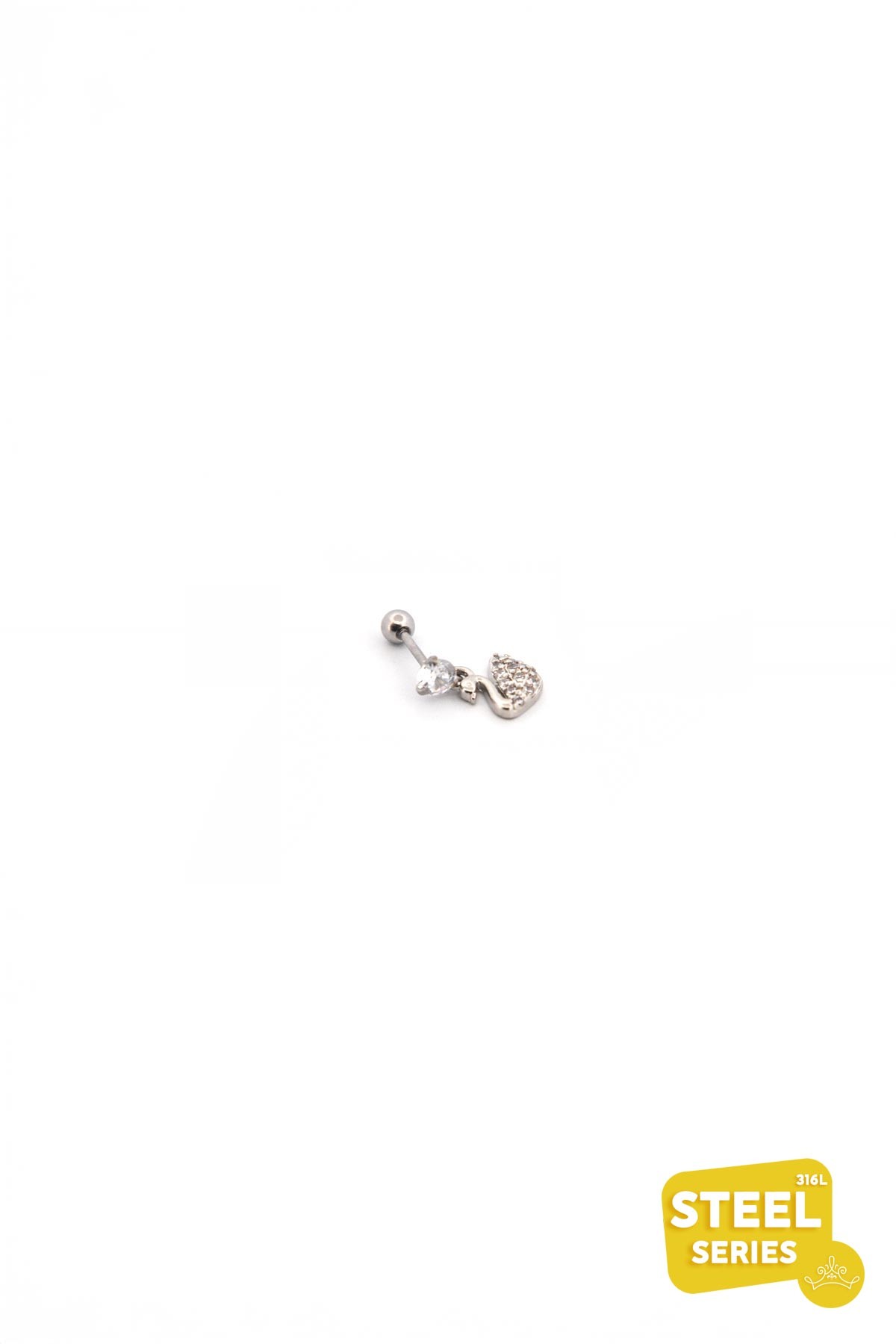 Silver Tektaş Tasarım Zirkon Kuğu Sallantılı 8mm Piercing APR2101