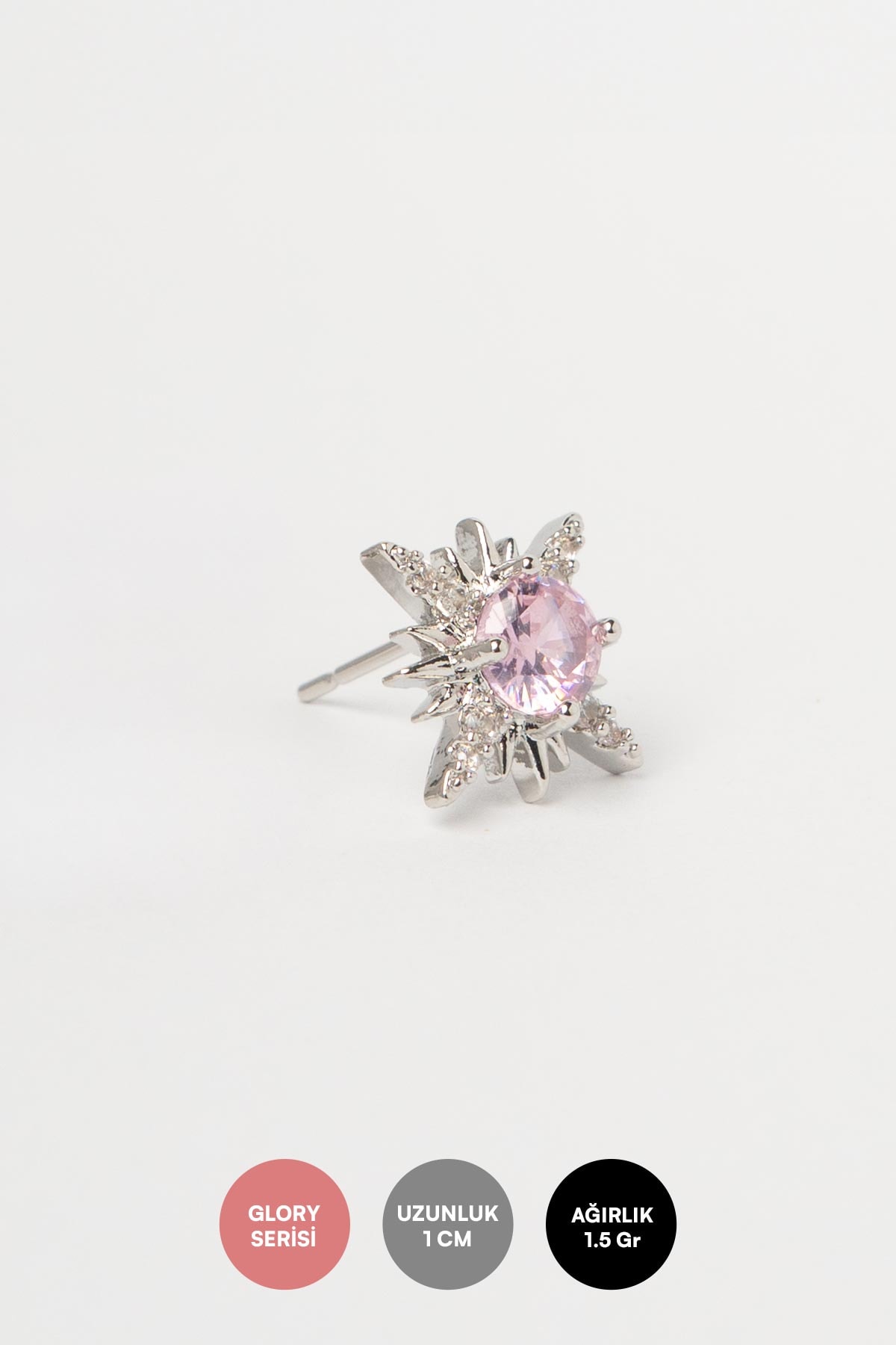 Silver Zirkon Taş Kaplı Kuzey Yıldızı Pembe Kristal Taş Detay Glory Küpe AKE9280