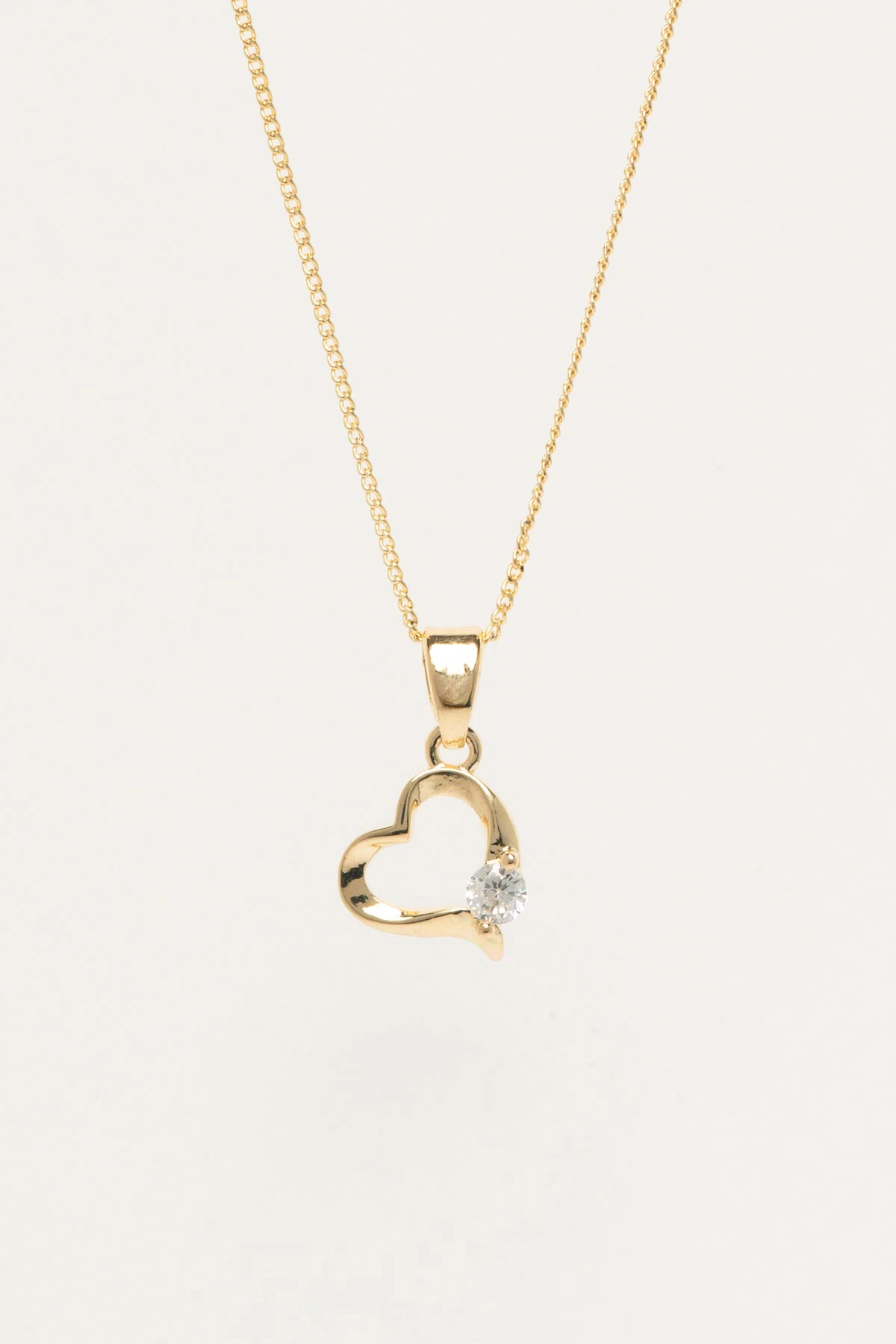 Gold Tektaş Detay İçi Boş Kalp Sallantılı Luxury Kolye AKL4394