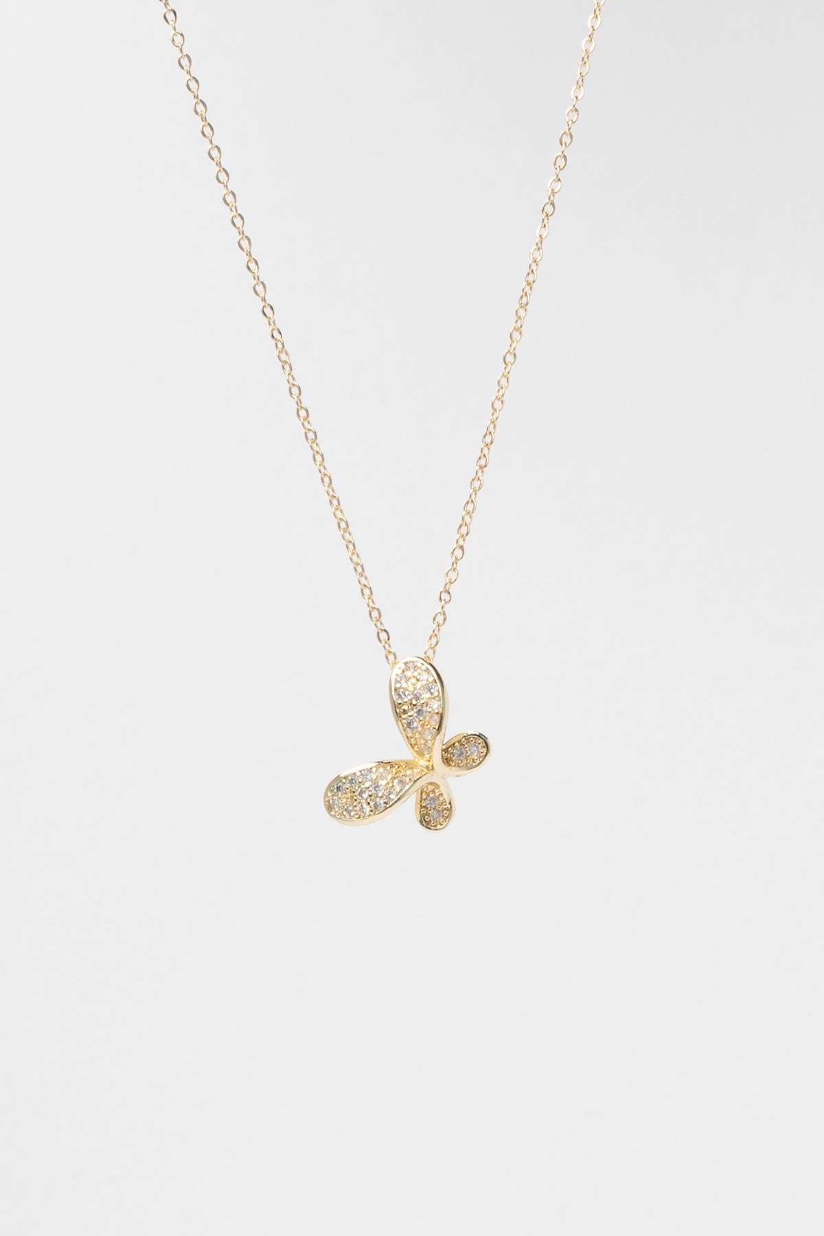 Gold Zirkon Taşlı Estetik Kelebek Tasarım Figür Sallantılı Luxury Kolye AKL4237