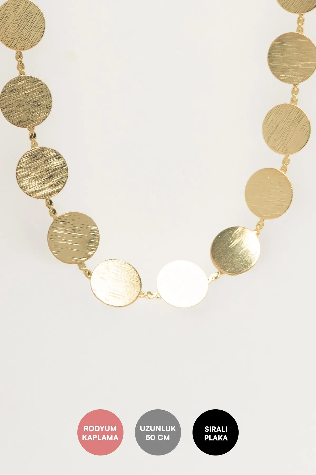 Gold 14K Yuvarlak Plakalar Sıralı Luxury Kolye AKL4400