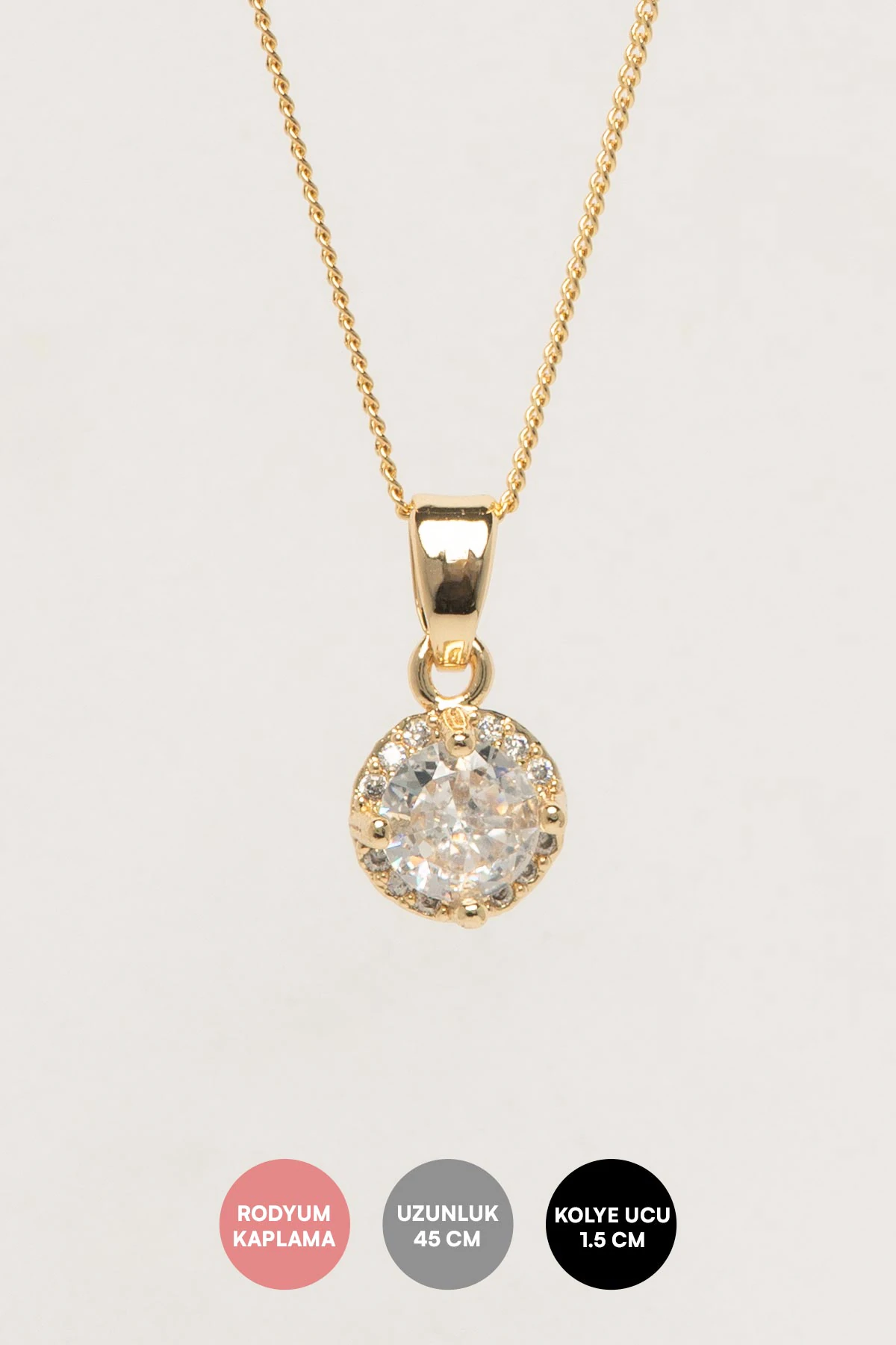 Gold Yuvarlak Kristal Taş Sallantılı Luxury Kolye AKL4395