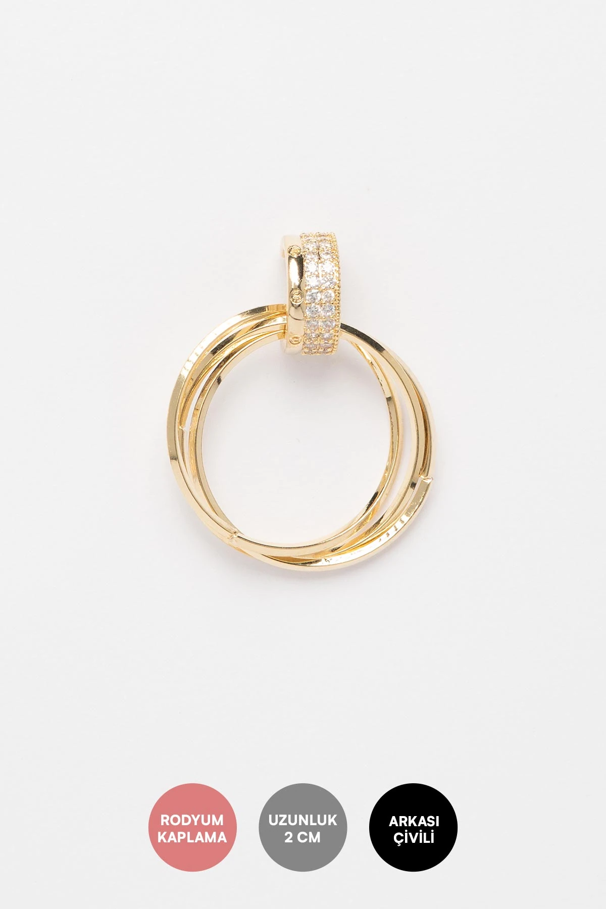 Gold Zirkon Halka Ucunda İkiz Çember Sallantılı Glory Küpe AKE9562