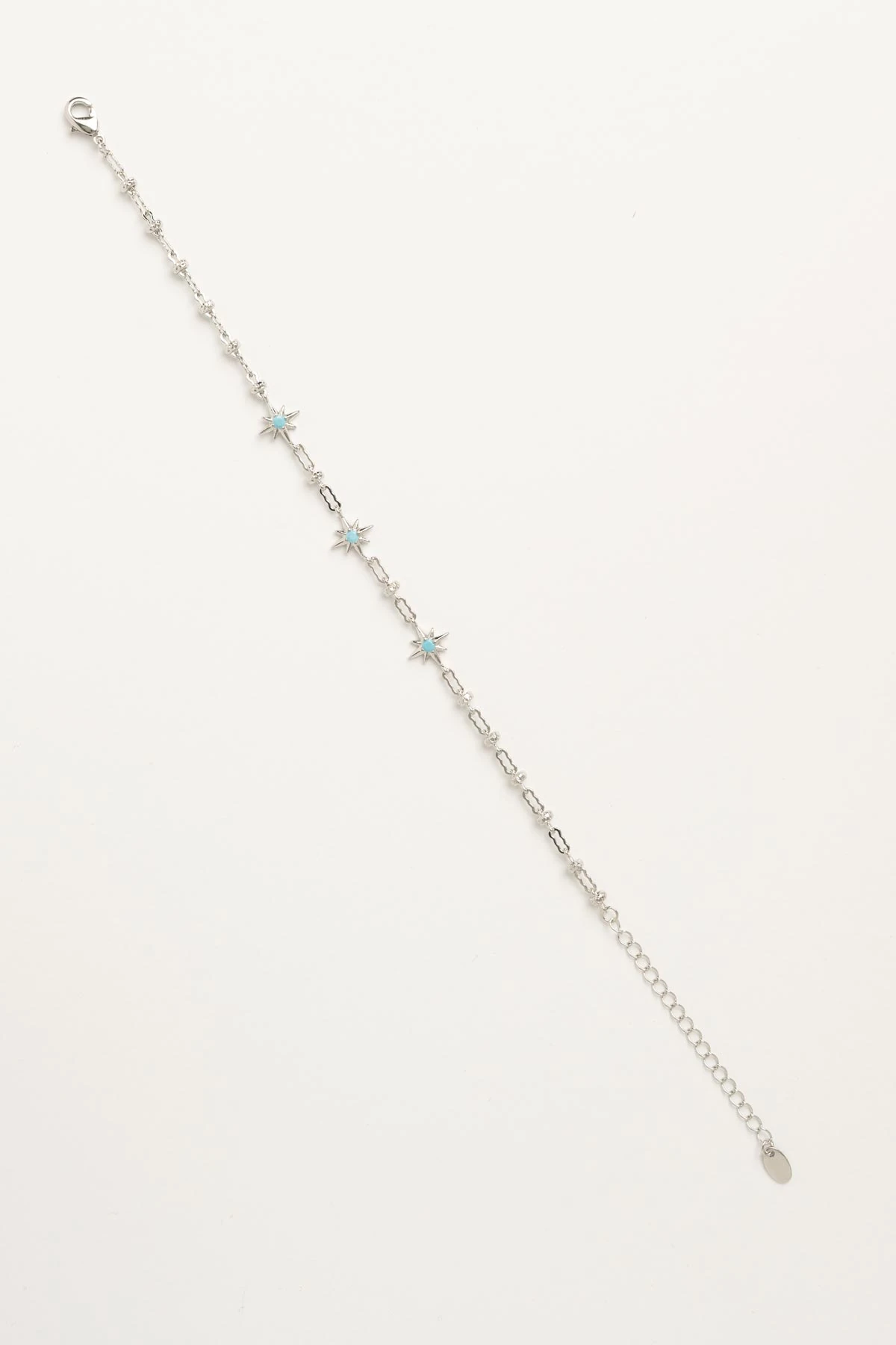 Silver Desenli Zincir Turkuaz Taş Detay Mini Kuzey Yıldızı Sıralı Luxury Bileklik ABL7606