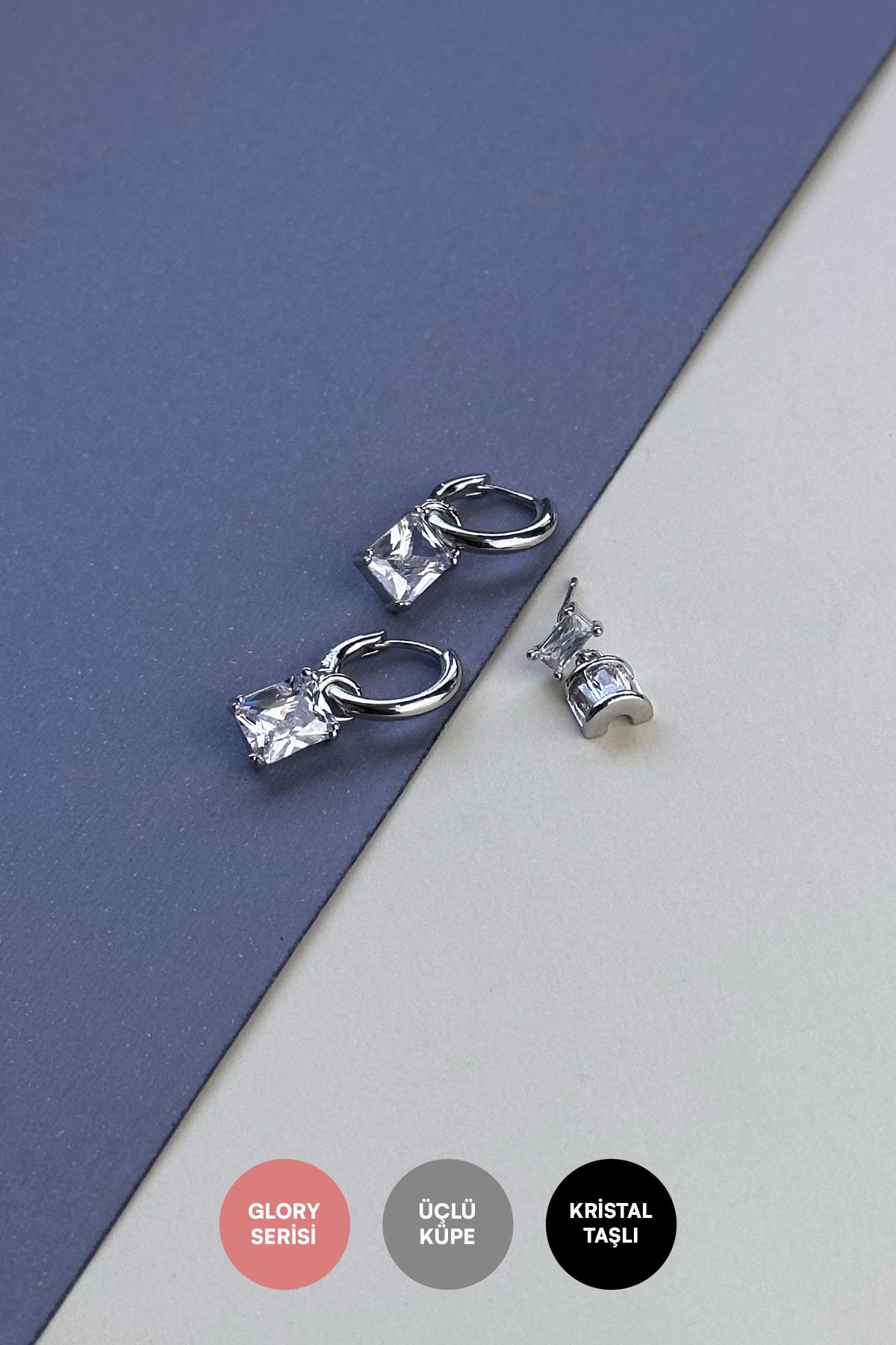 Silver Kare Ve Yarım Silindir Bagetler Çoklu Glory Küpe AKE9109