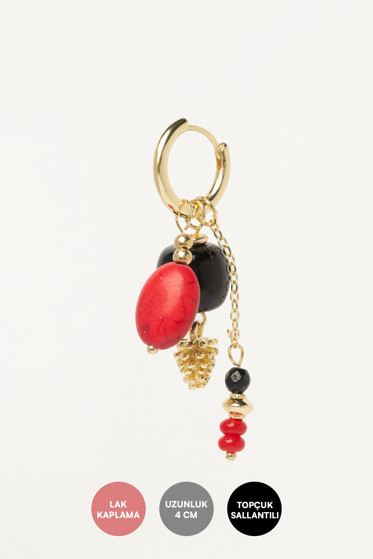 Gold Halka Siyah Boncuk Ve Altın Kozalak Sallantılı Stefany Küpe AKE9582