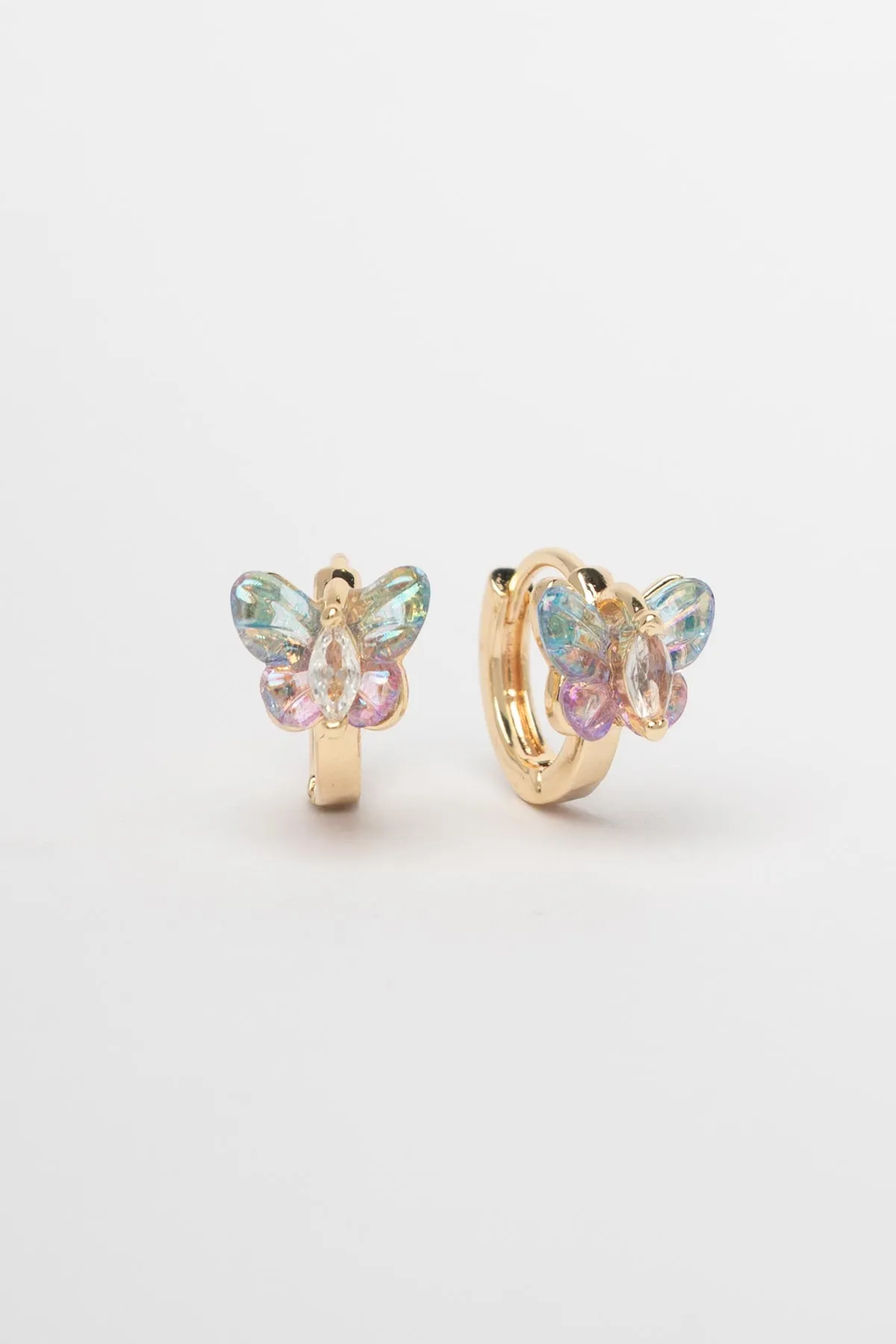 Gold Mini Pembe Mavi Kristal Kelebek Tasarım Halka Glory Küpe AKE9746