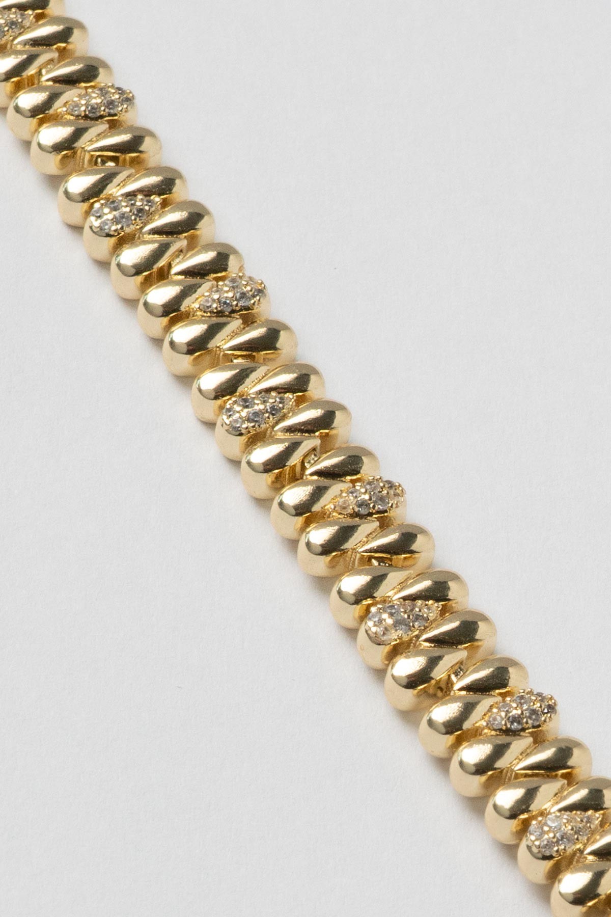 Gold 14K Zirkon Detay Damla Fermuar Tasarım Luxury Bileklik ABL7392