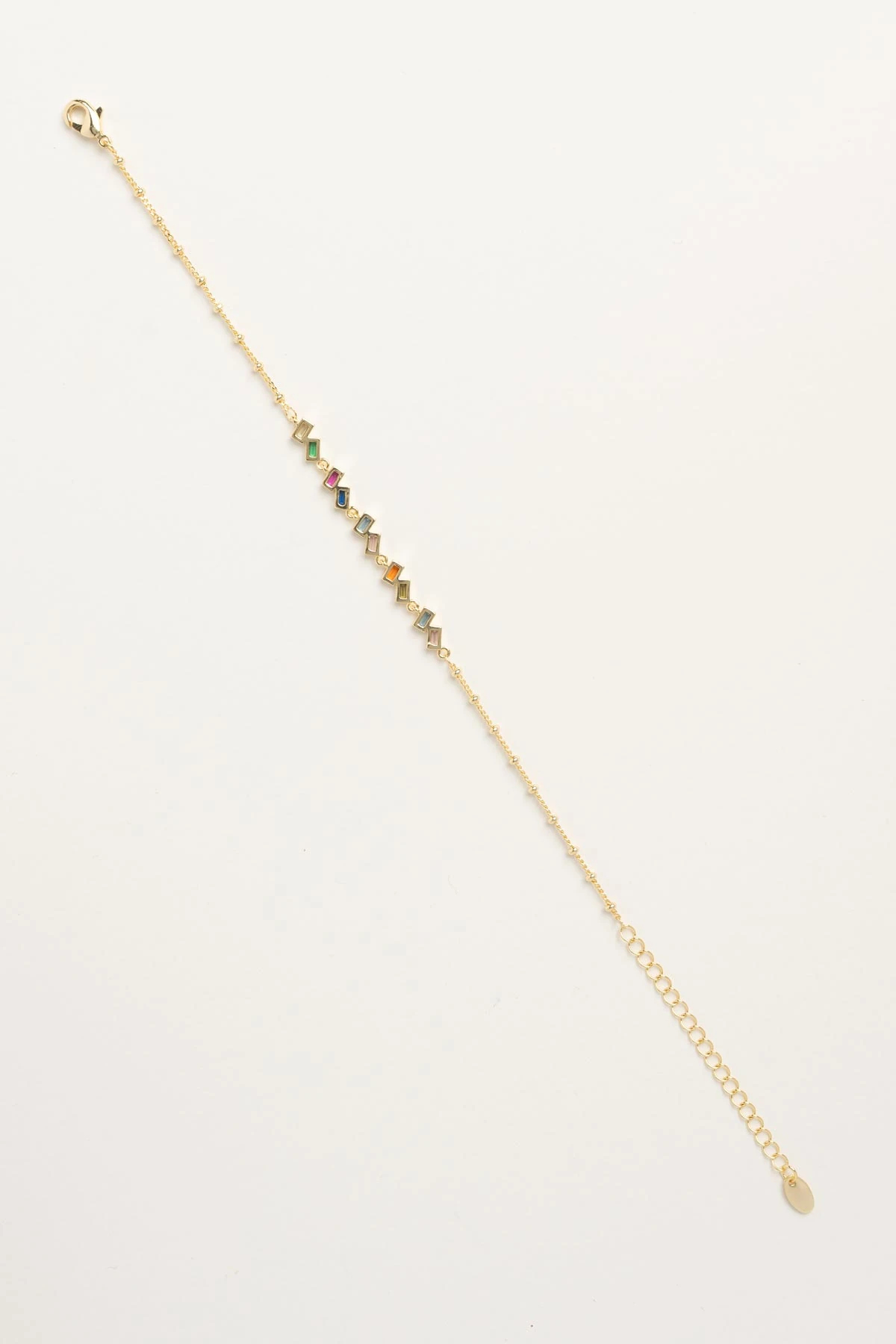 Gold Sarmal Mini Topçuklu Zincir Renkli Taş Sıralı Luxury Bileklik ABL7603